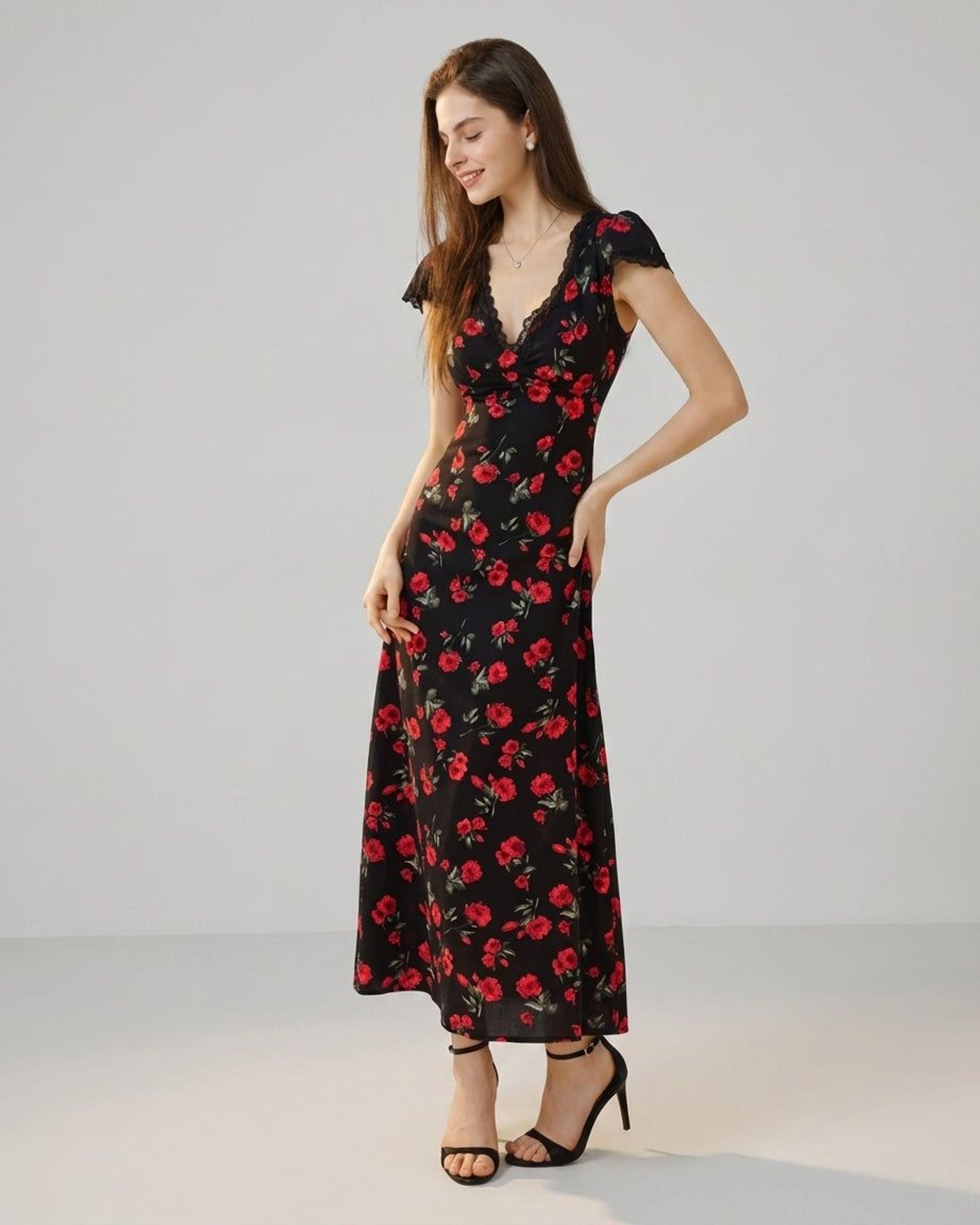 Elena Vire | Women's Floral V Neck Maxi Dress