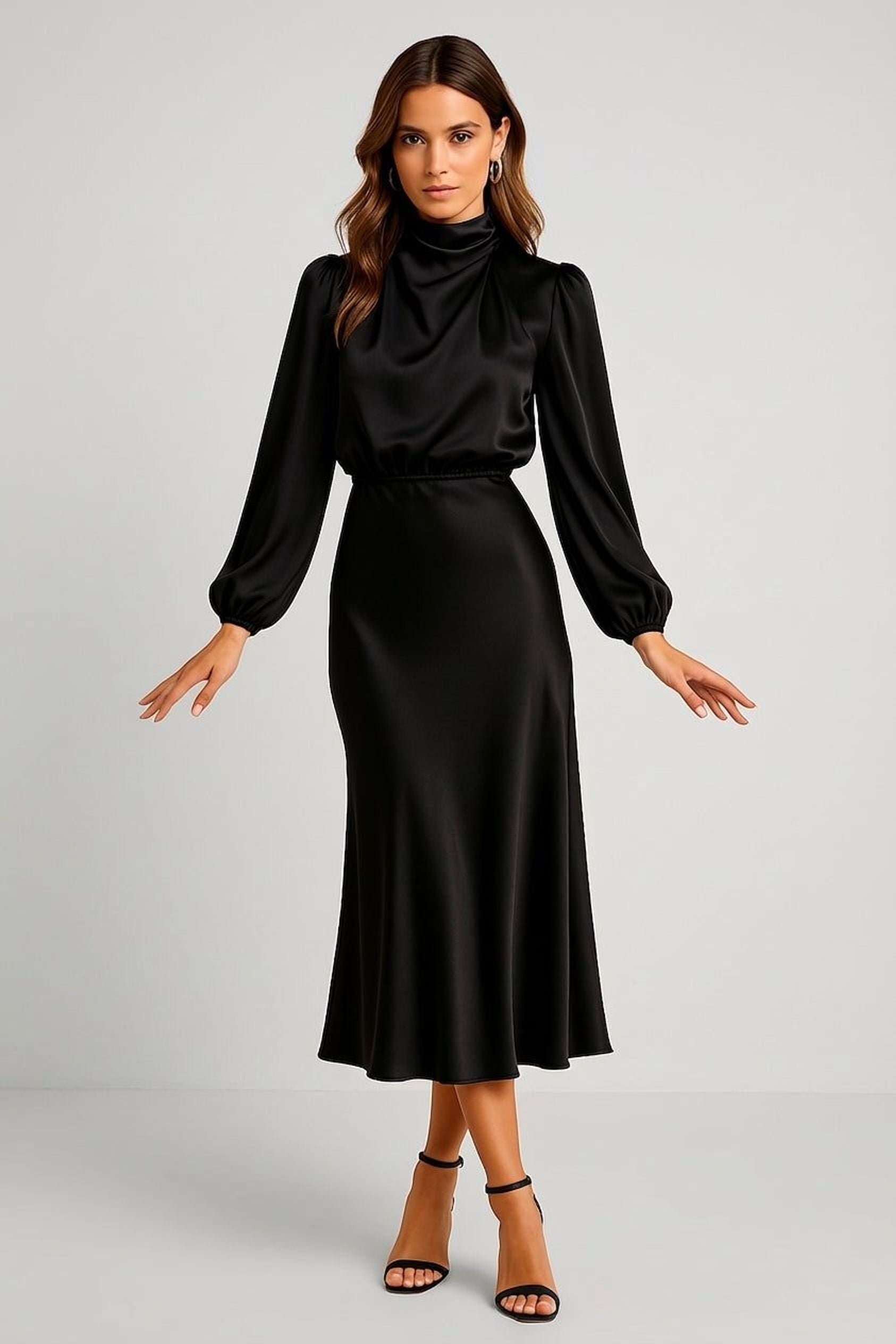 Elodie Vire | Women's Long Sleeve High Neck Midi Dress