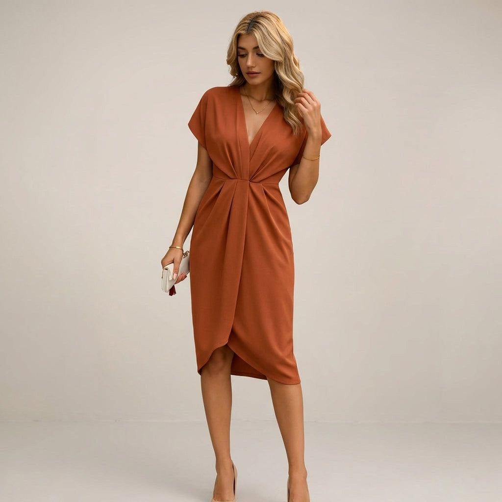 Elena Faye | Women's Adjustable Midi Wrap Dress in Black