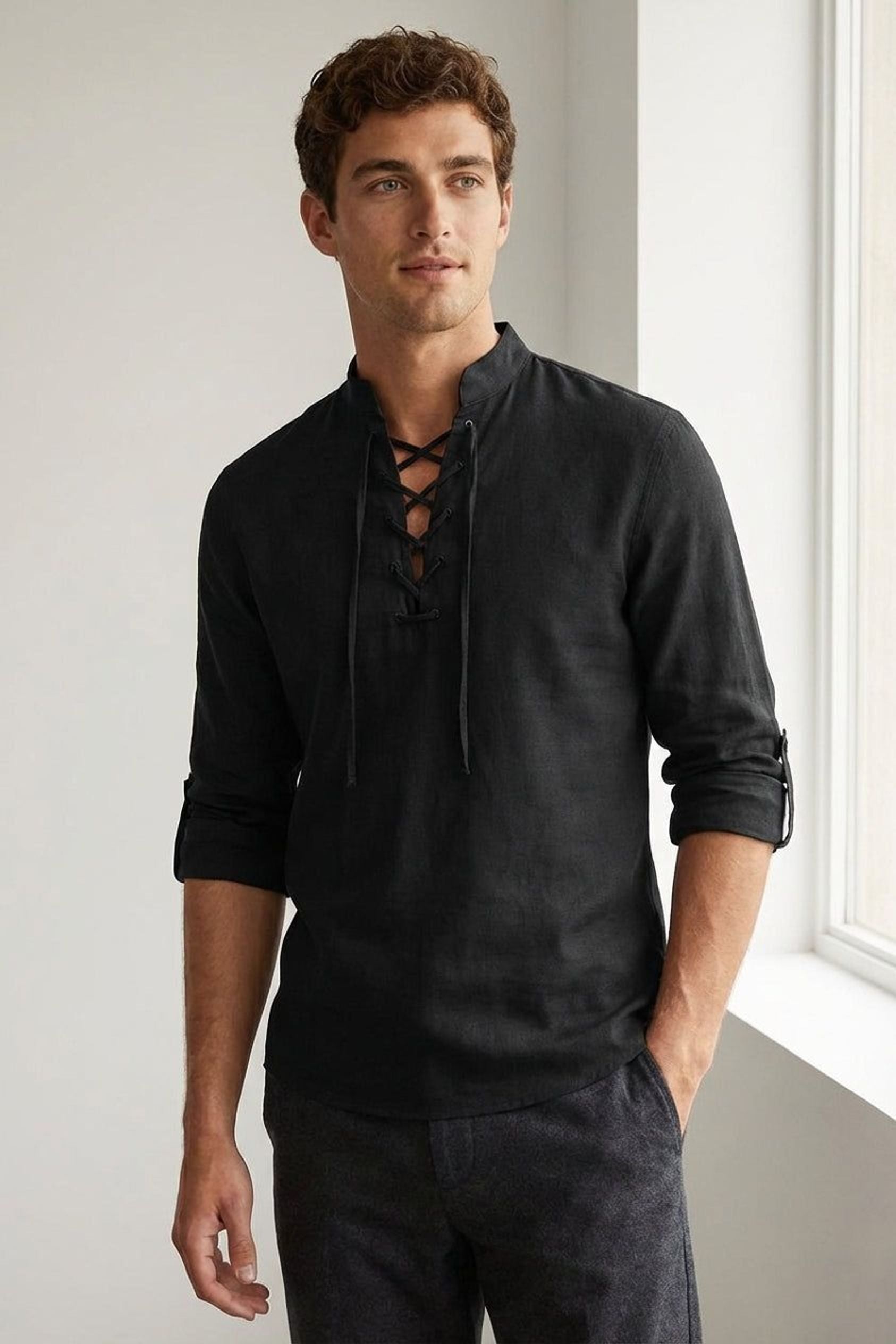 Lorian Vex | Men's Lace-Up Long Sleeve Shirt