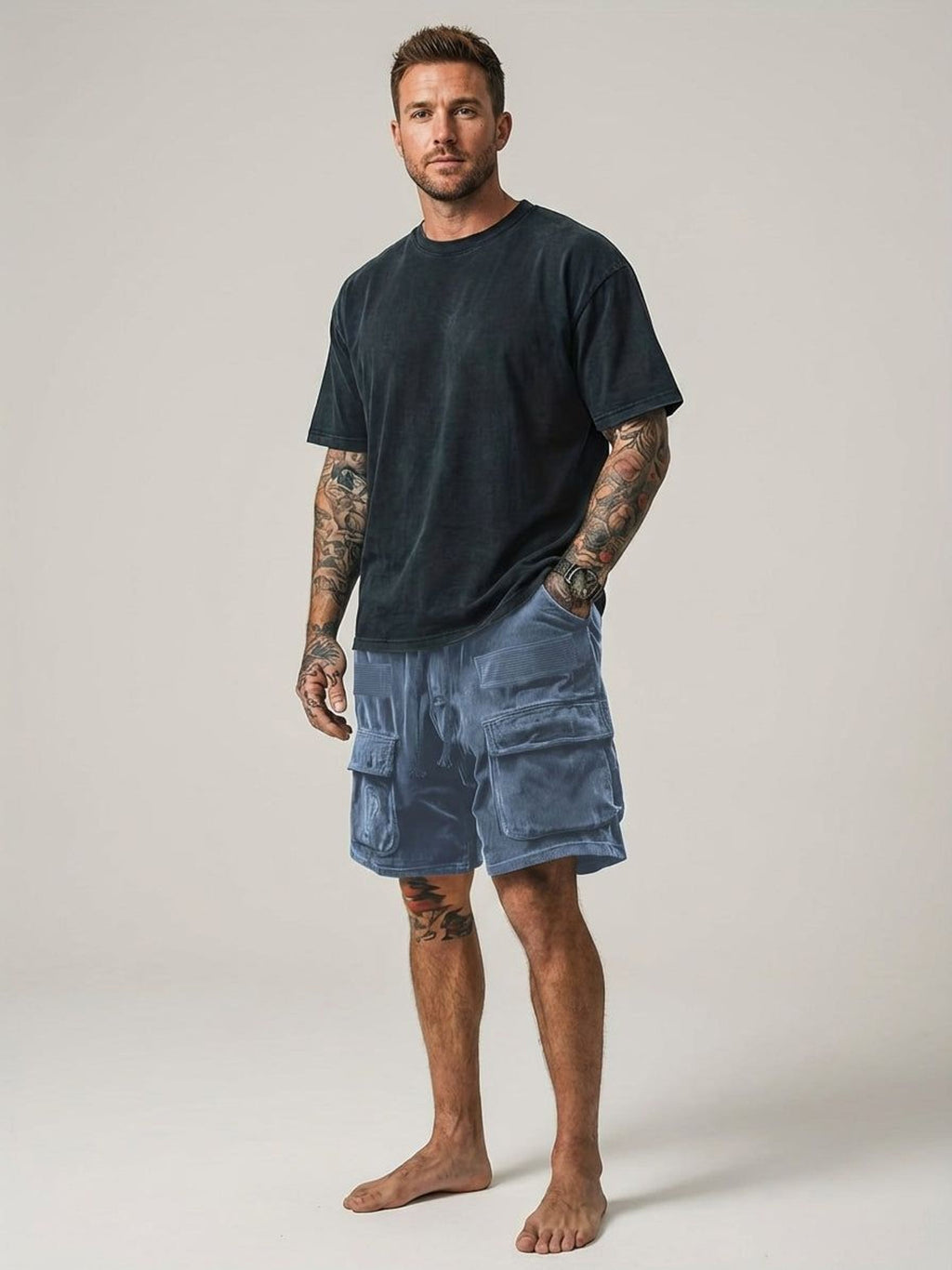 Lucien Brix | Men's Corduroy Cargo Shorts in Brown