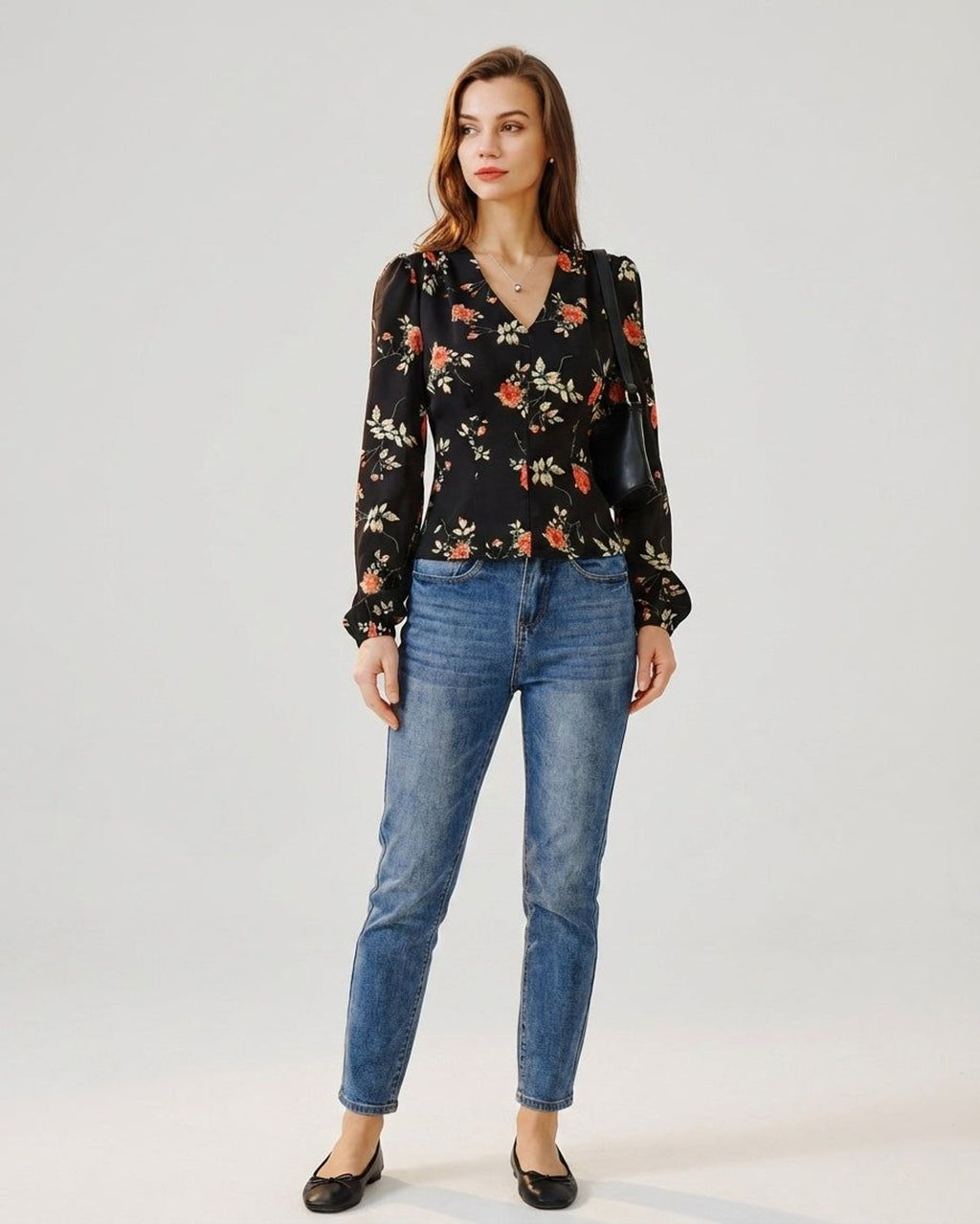 Elodie Vance | Women's Floral V Neck Long Sleeve Blouse