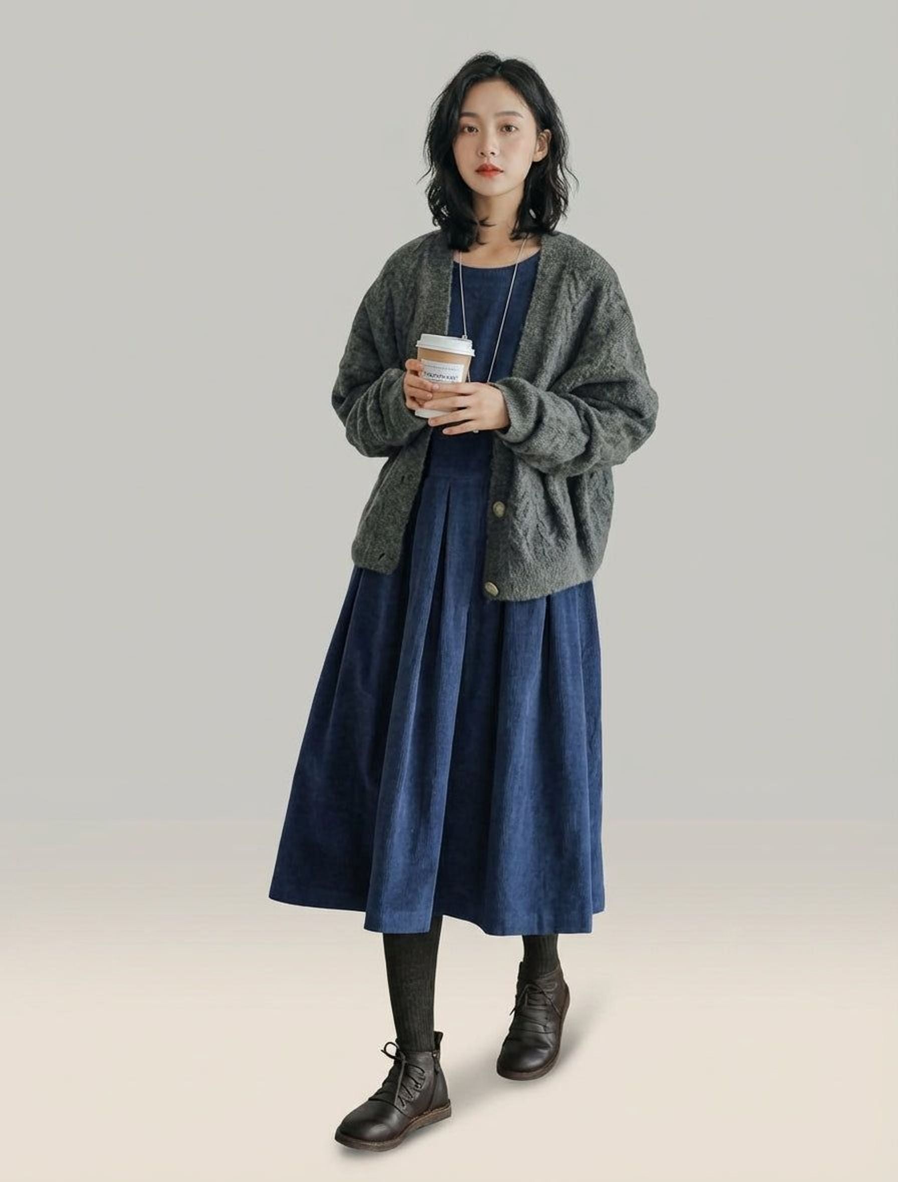 Elodie Vant | Women's Velvet A-Line Dress in Blue, Brown, Green