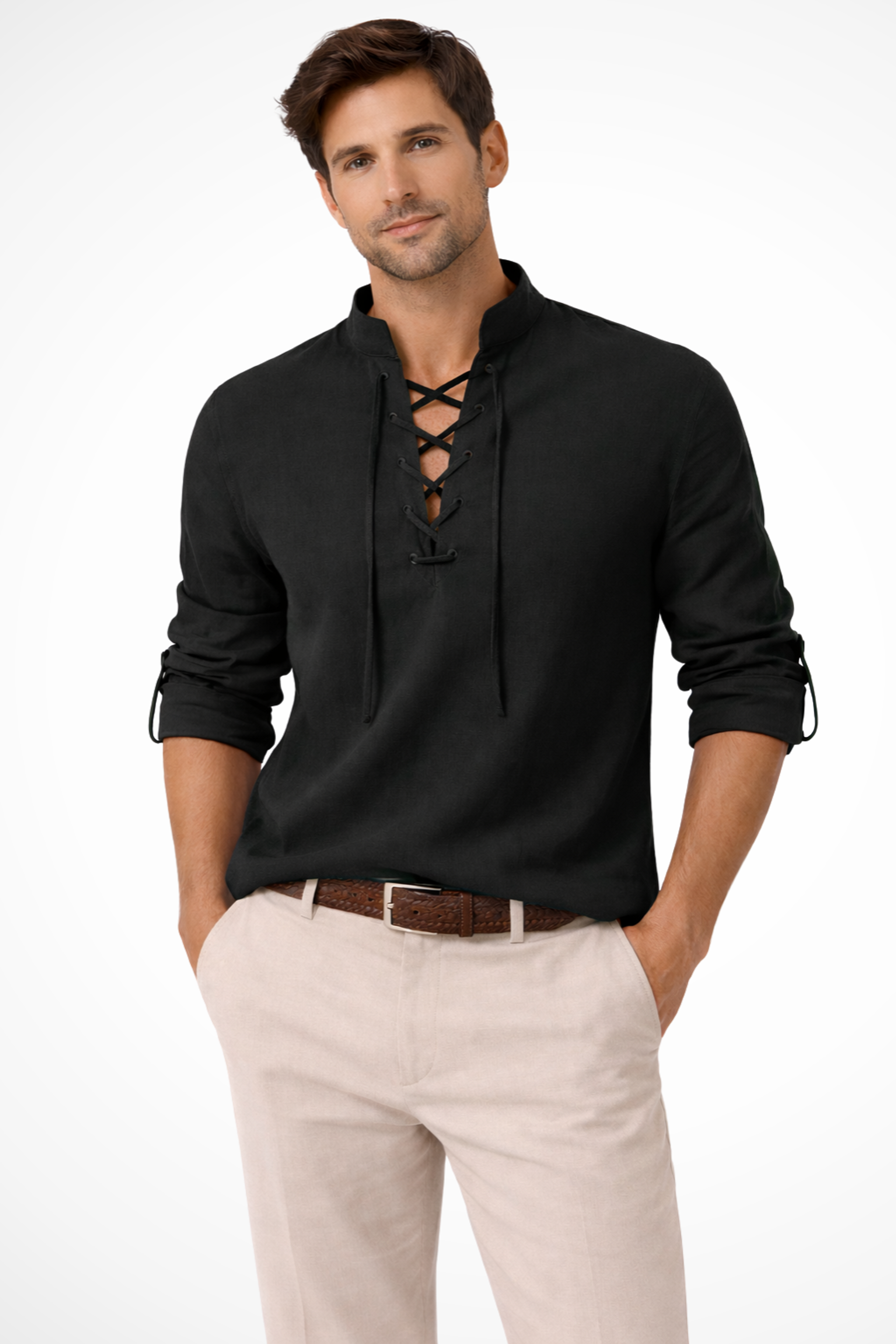 Luca Virelli | Men's Casual Lace-Up Linen Shirt