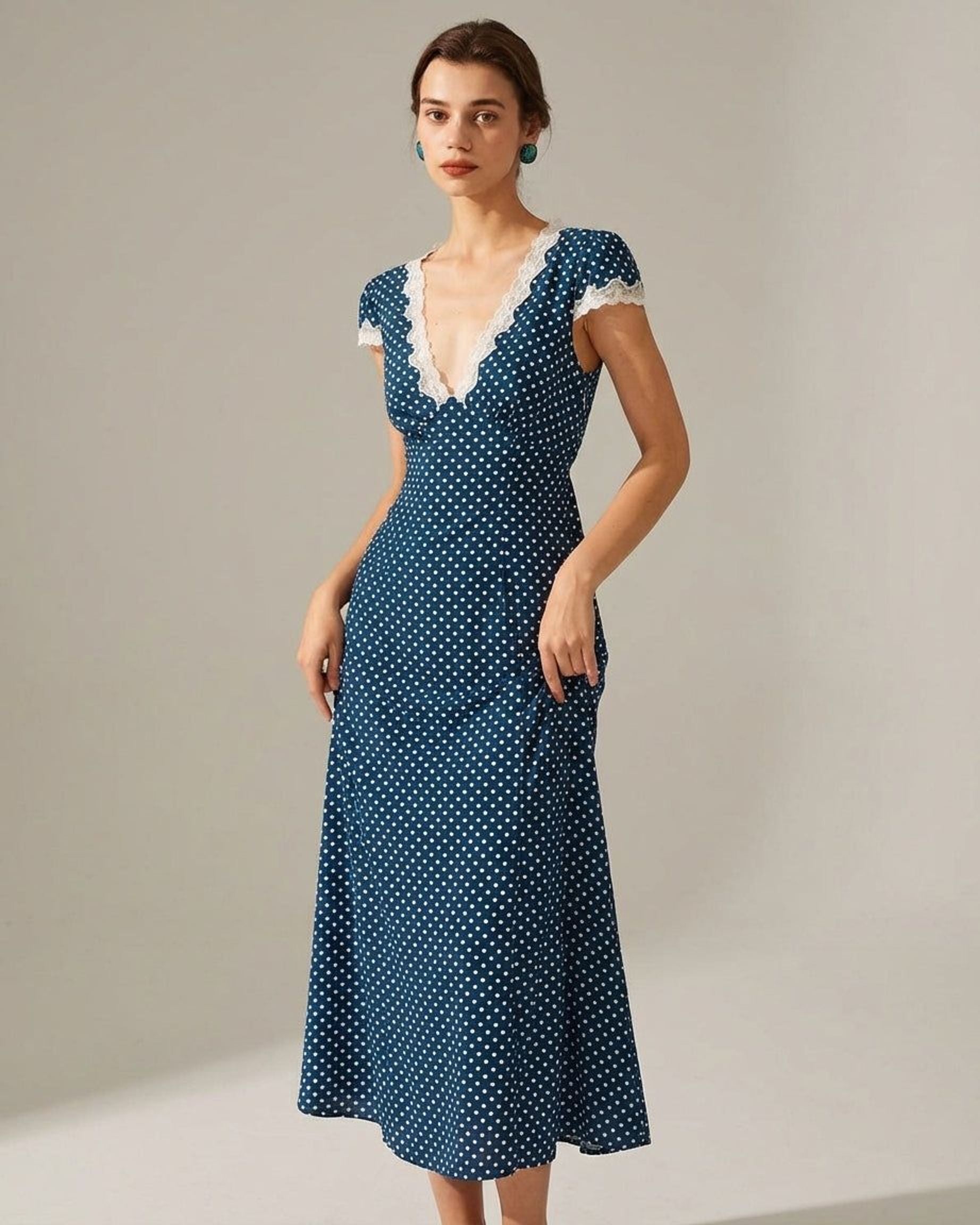 Elise Varela | Women's Ruched Polka Dot Maxi Dress