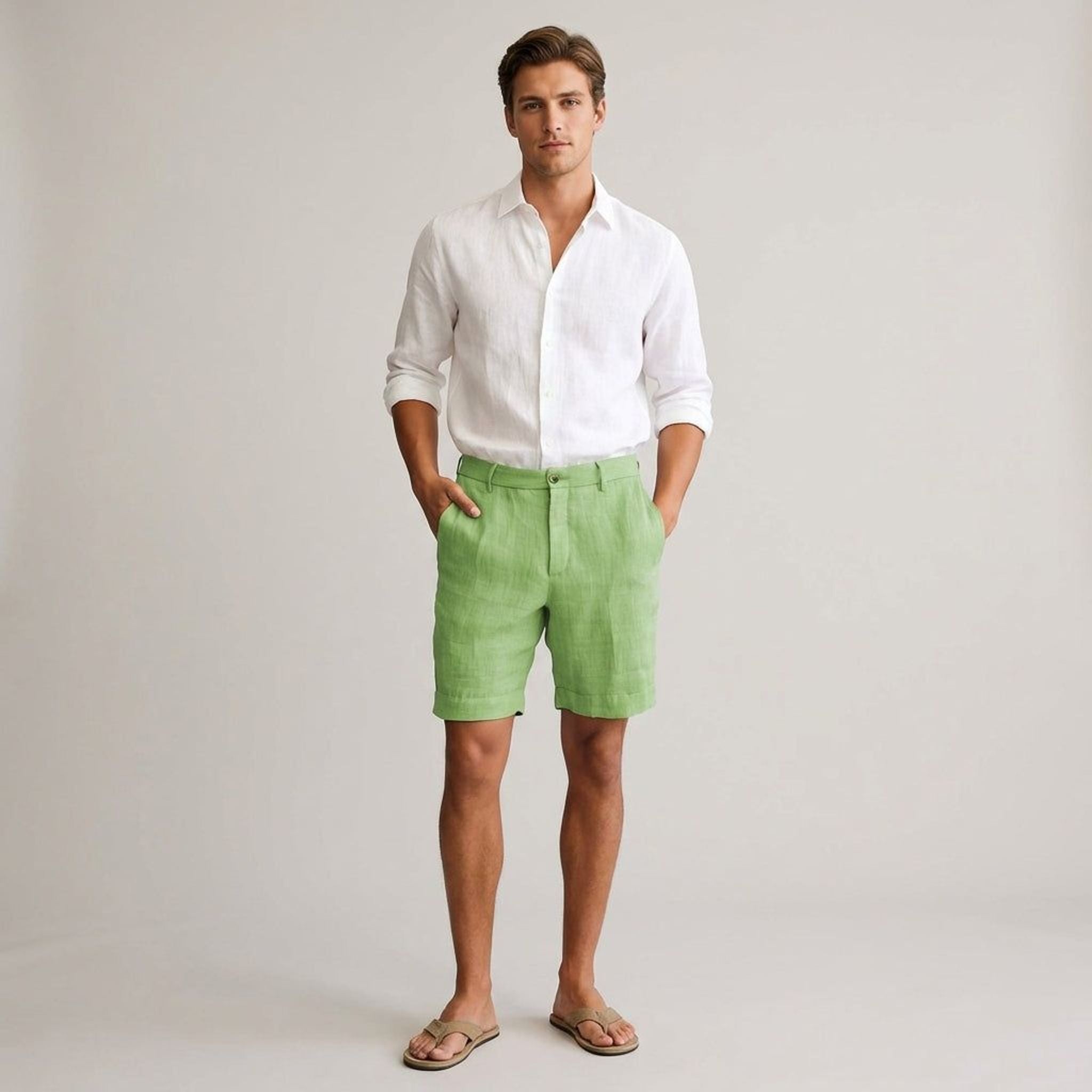 Luca Venn | Men's Relaxed Fit Linen Shorts Khaki
