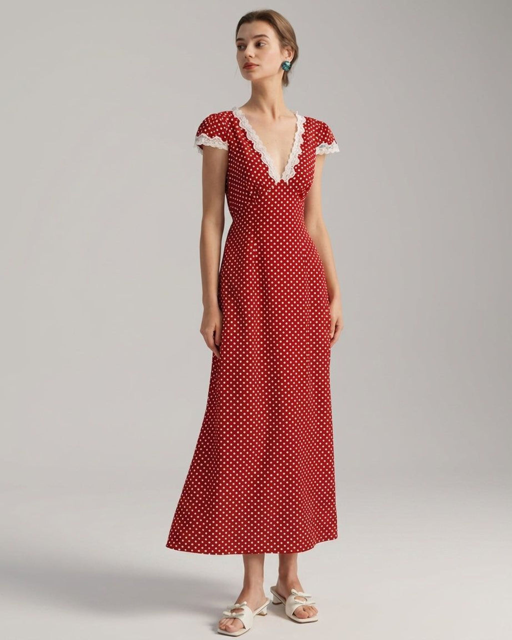 Elara Voss | Women's Ankle Length Polka Dot Maxi Dress