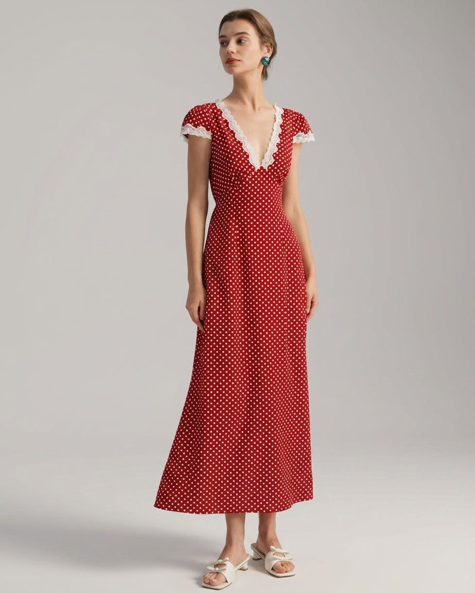 Elara Voss | Women's Ankle Length Polka Dot Maxi Dress