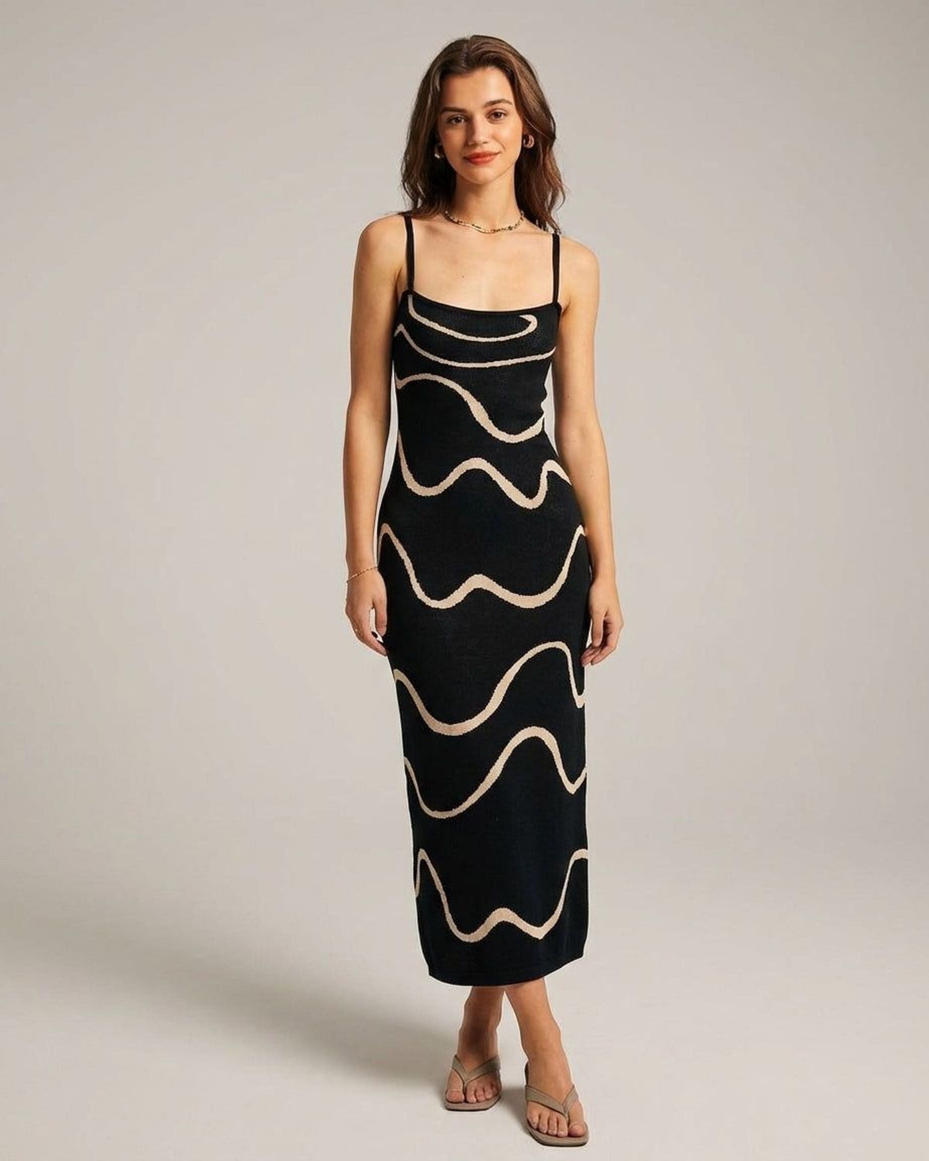 Elena Voss | Women's Sleeveless Black Knit Midi Dress