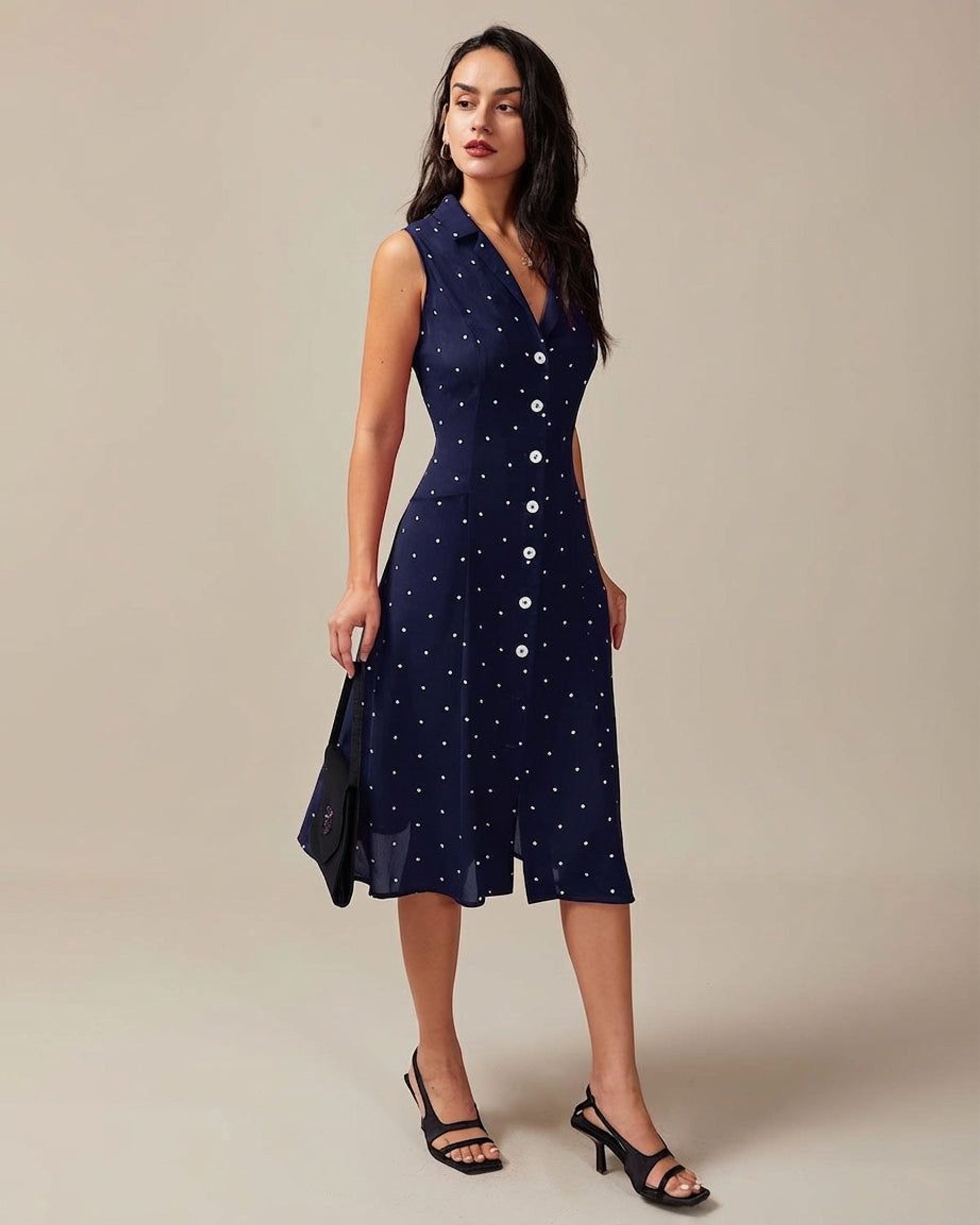 Céleste Varo | Women's Sleeveless Polka Dot Midi Dress