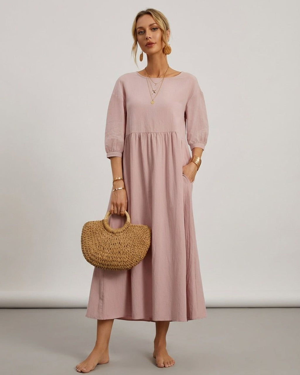 Elodie Varn | Women's Cotton Linen Midi Dress