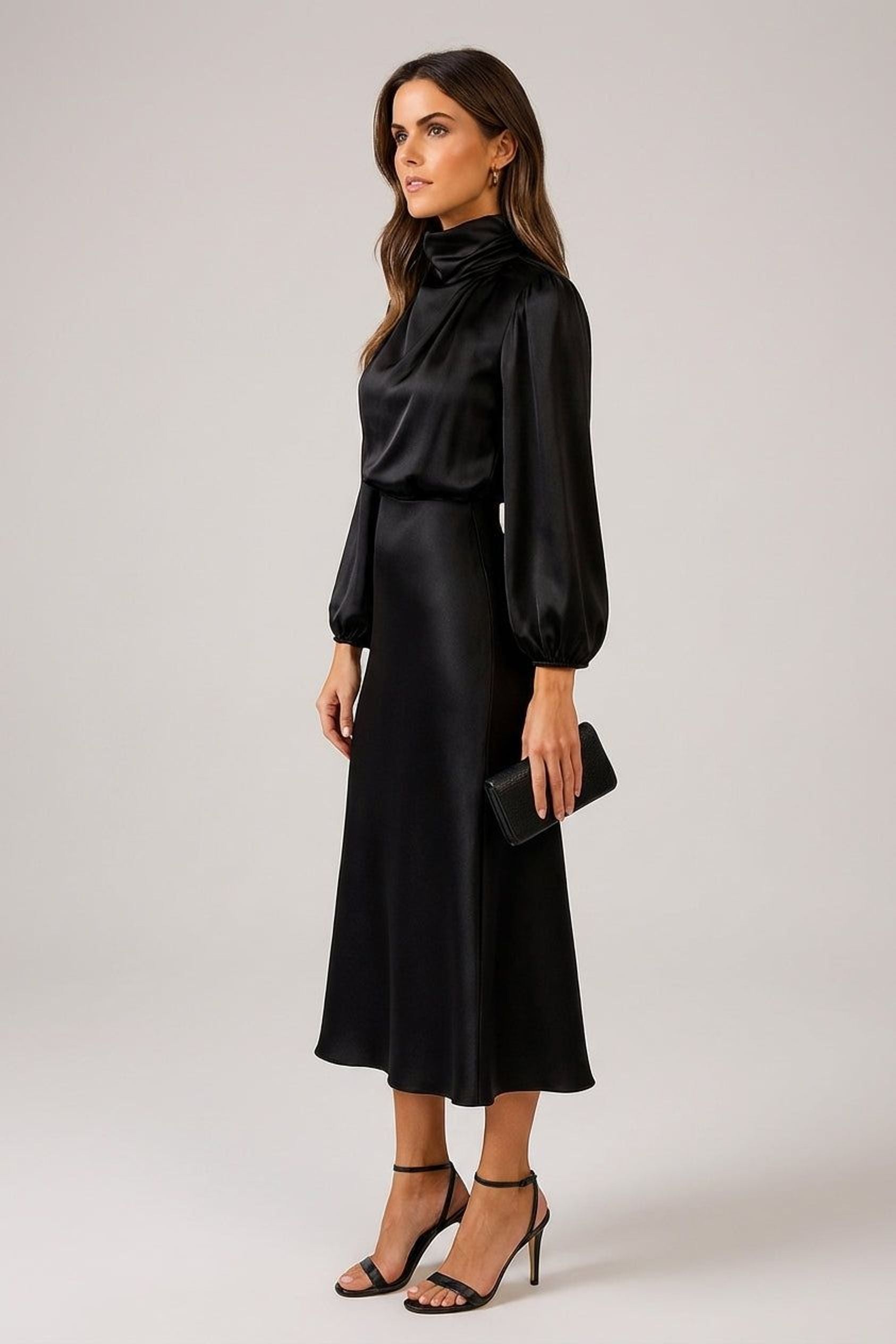 Elodie Vire | Women's Long Sleeve High Neck Midi Dress