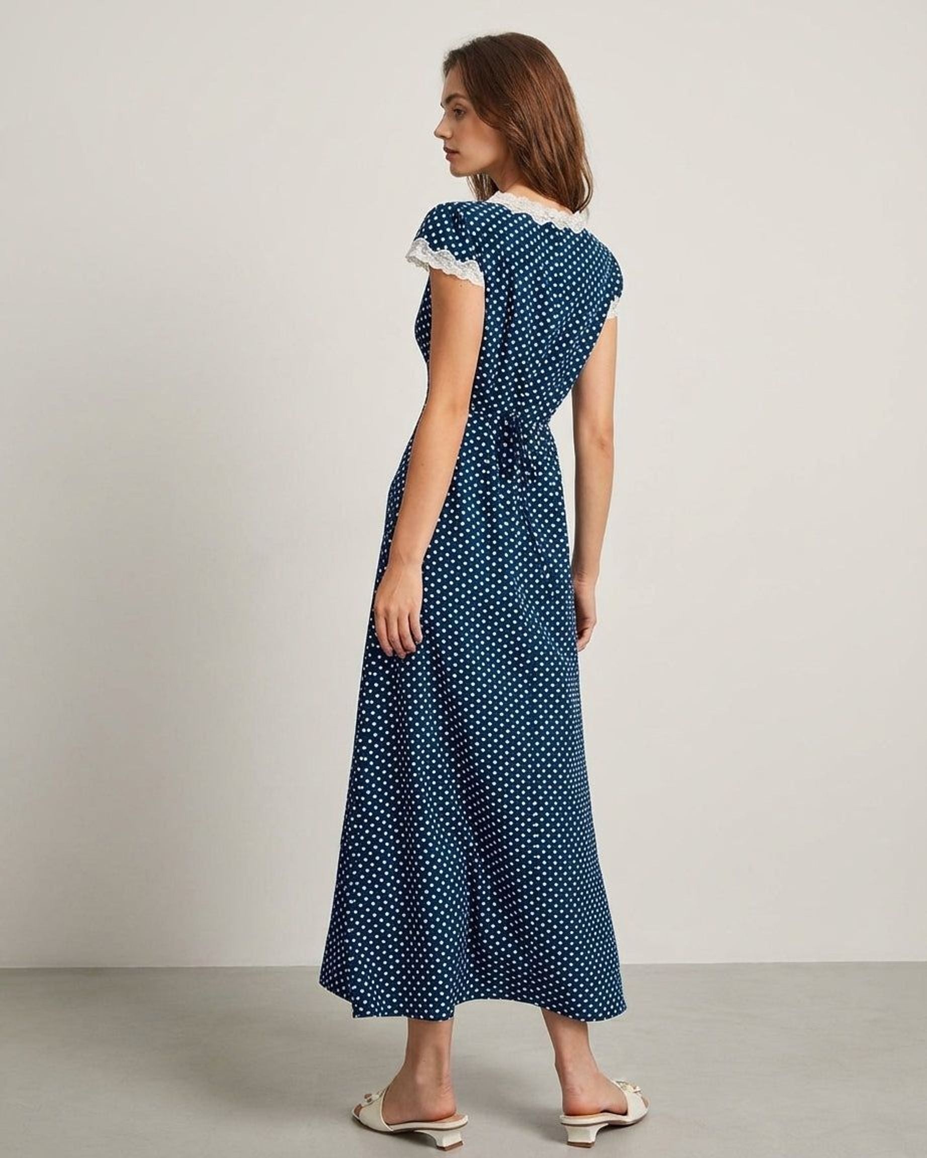 Elise Varela | Women's Ruched Polka Dot Maxi Dress