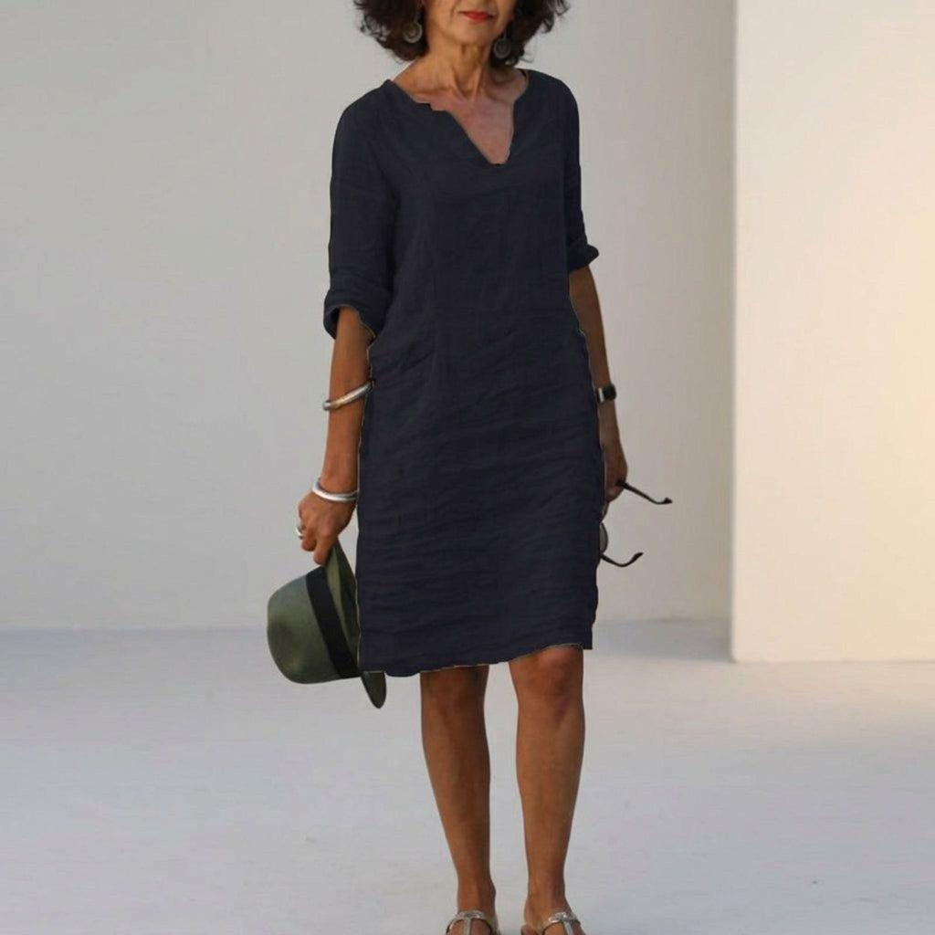 Céleste Faye | Women's Linen V-Neck Casual Dress