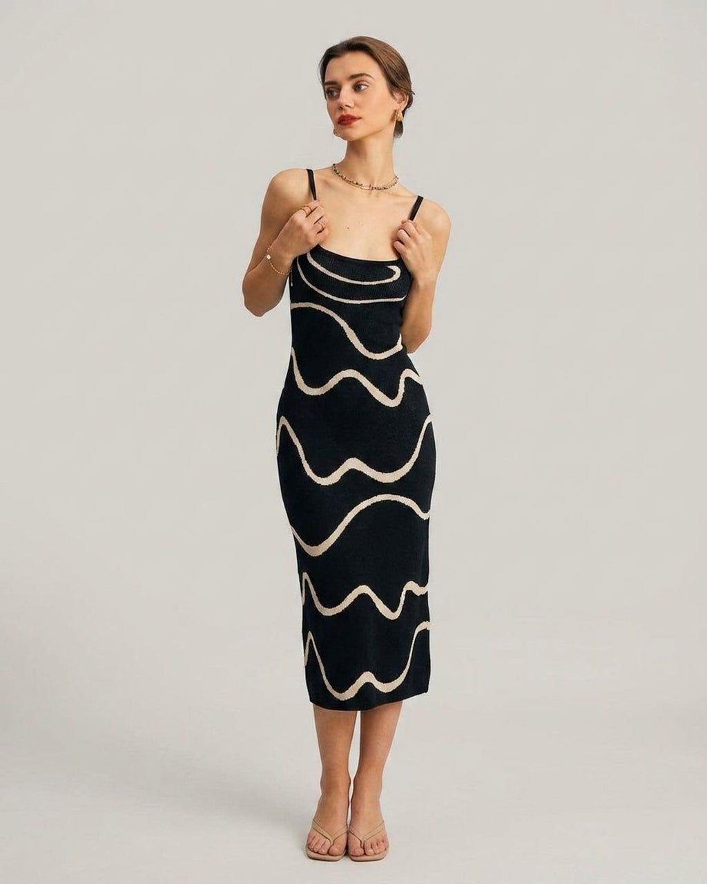 Elena Voss | Women's Sleeveless Black Knit Midi Dress
