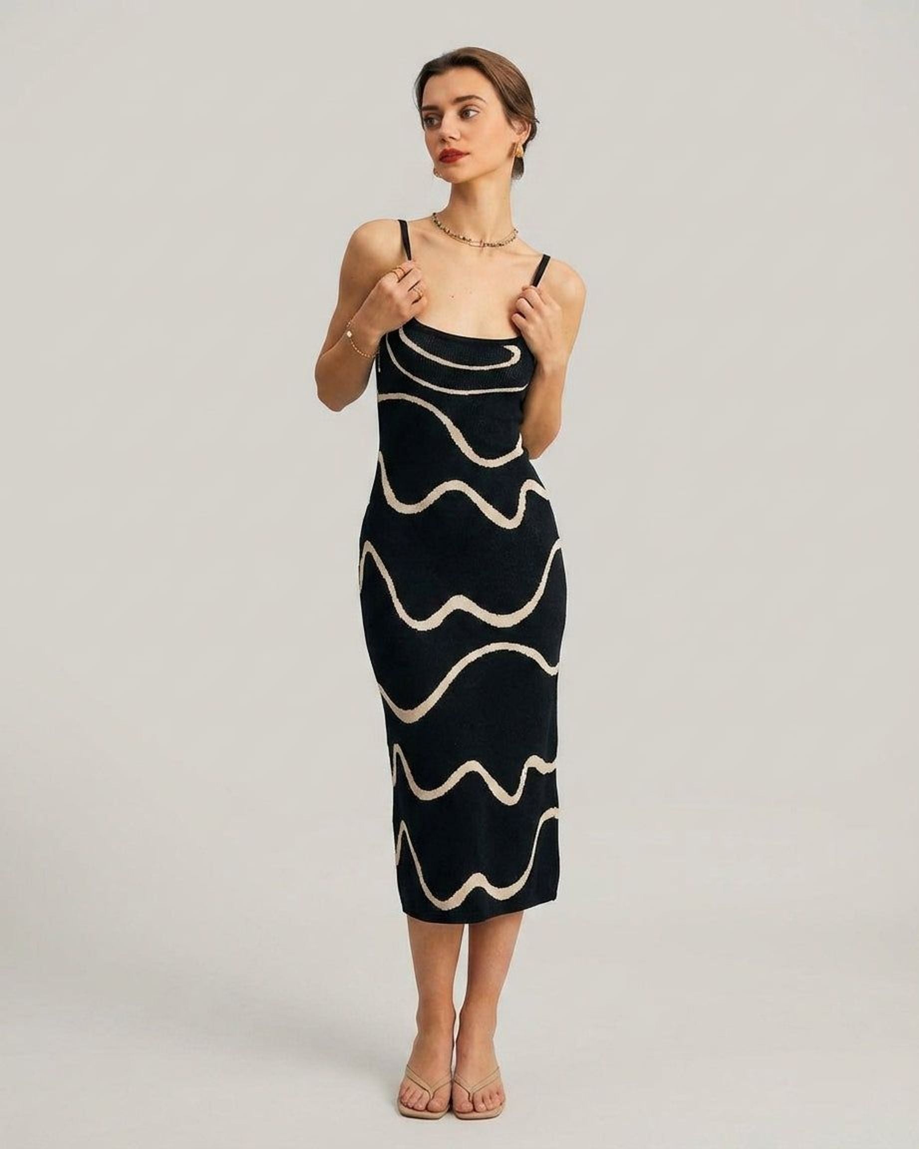 Elena Voss | Women's Sleeveless Black Knit Midi Dress