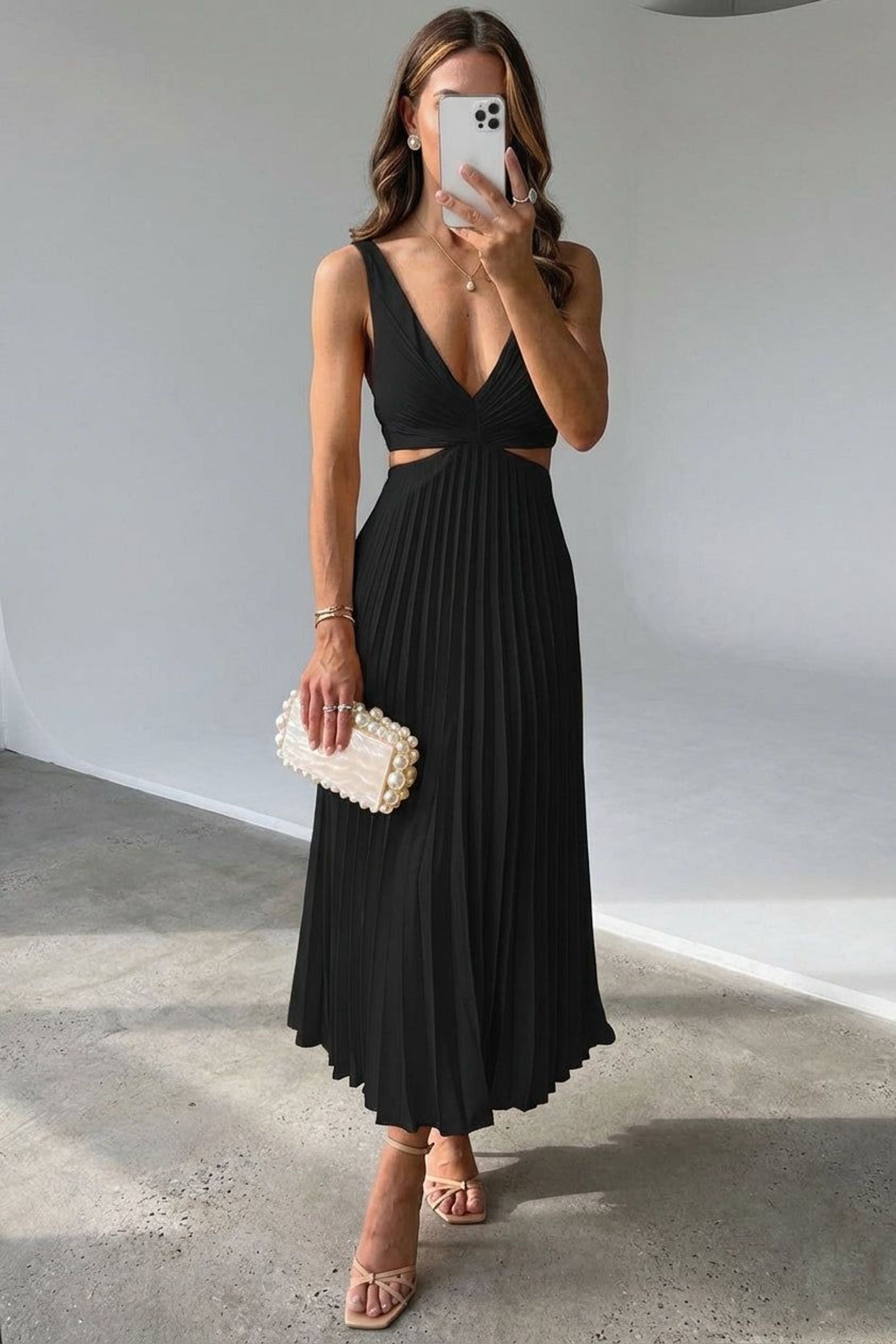 Léonie Faris | Women's Satin Pleated Evening Dress