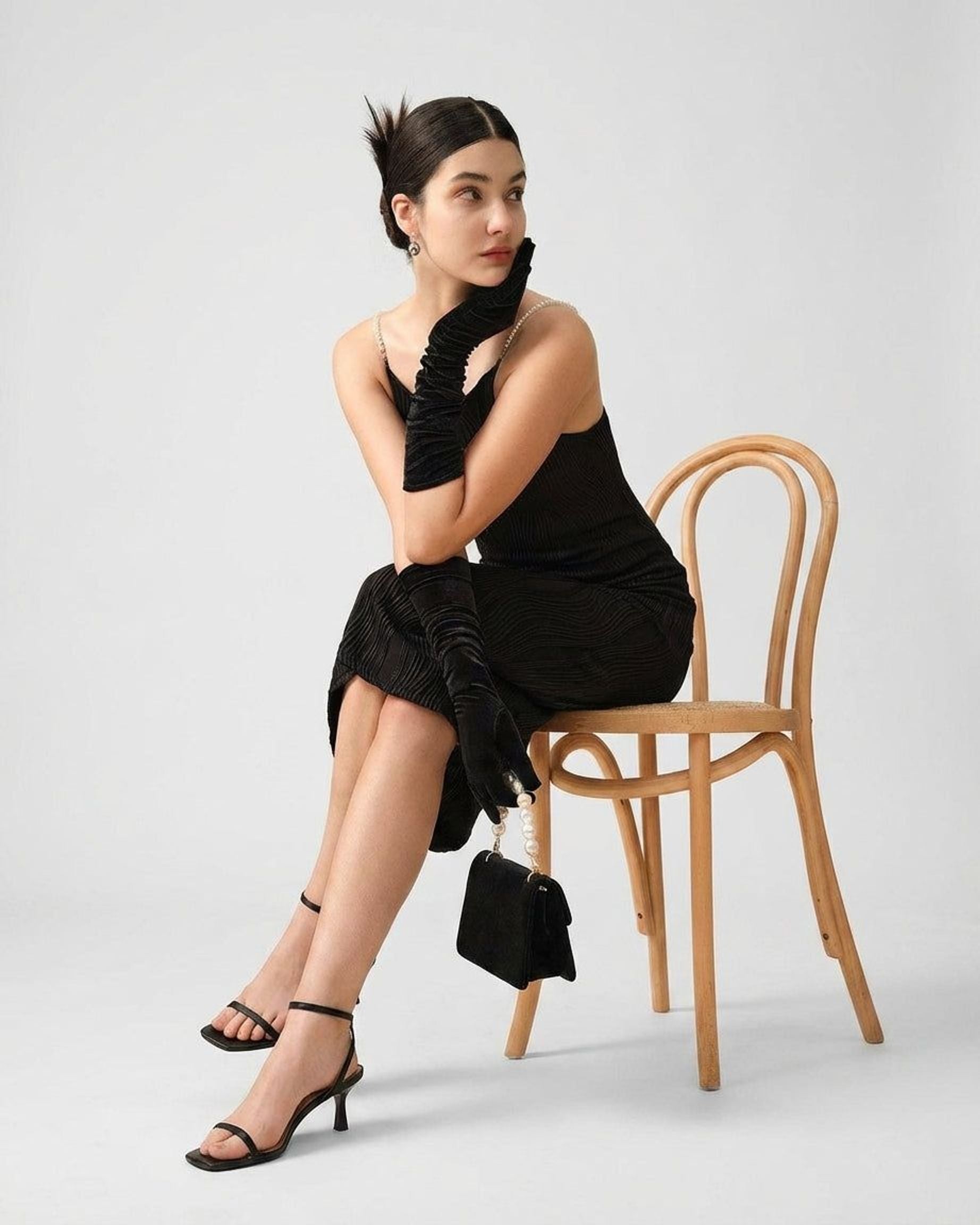 Camille Voss | Women's Midi Cami Dress with Pearl Straps