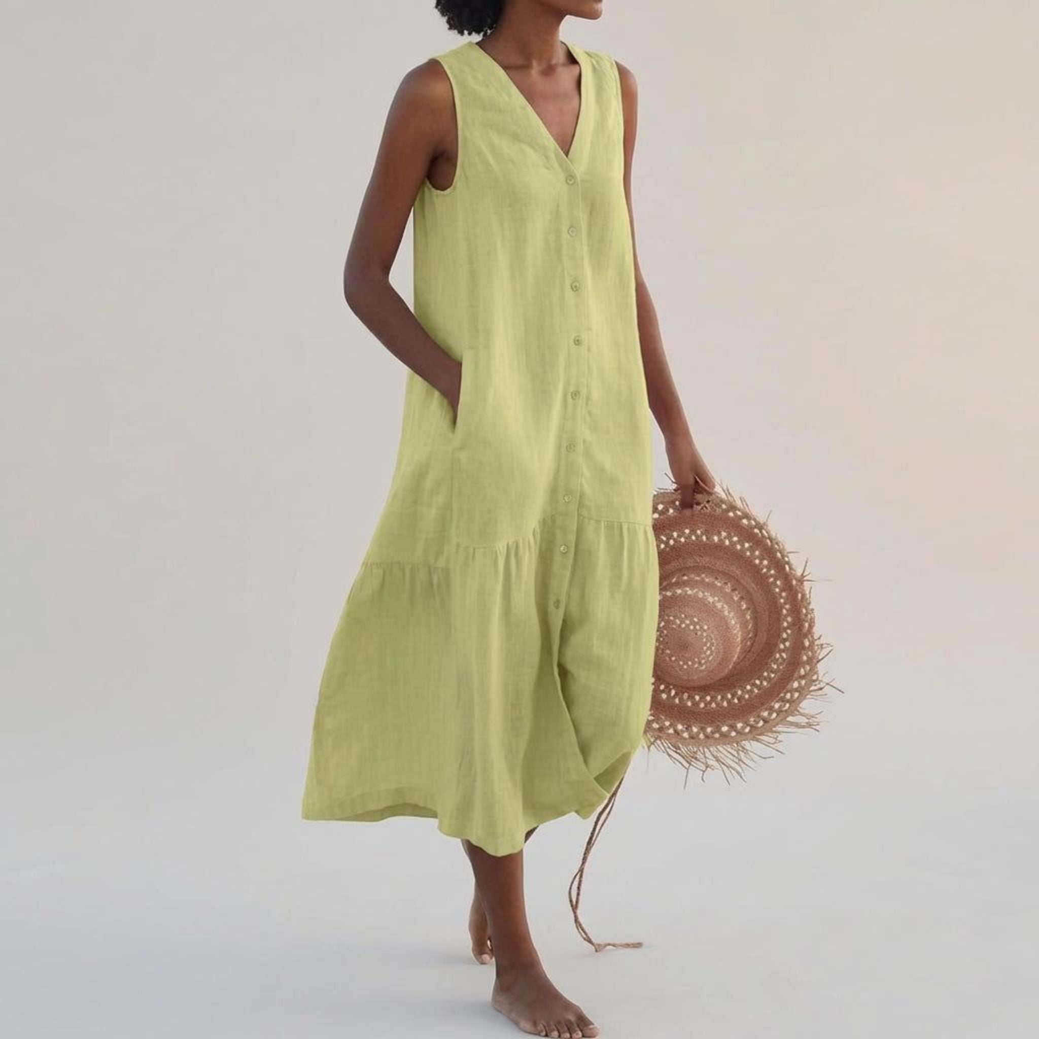 Elena Voss | Women's Linen V-Neck Summer Dress