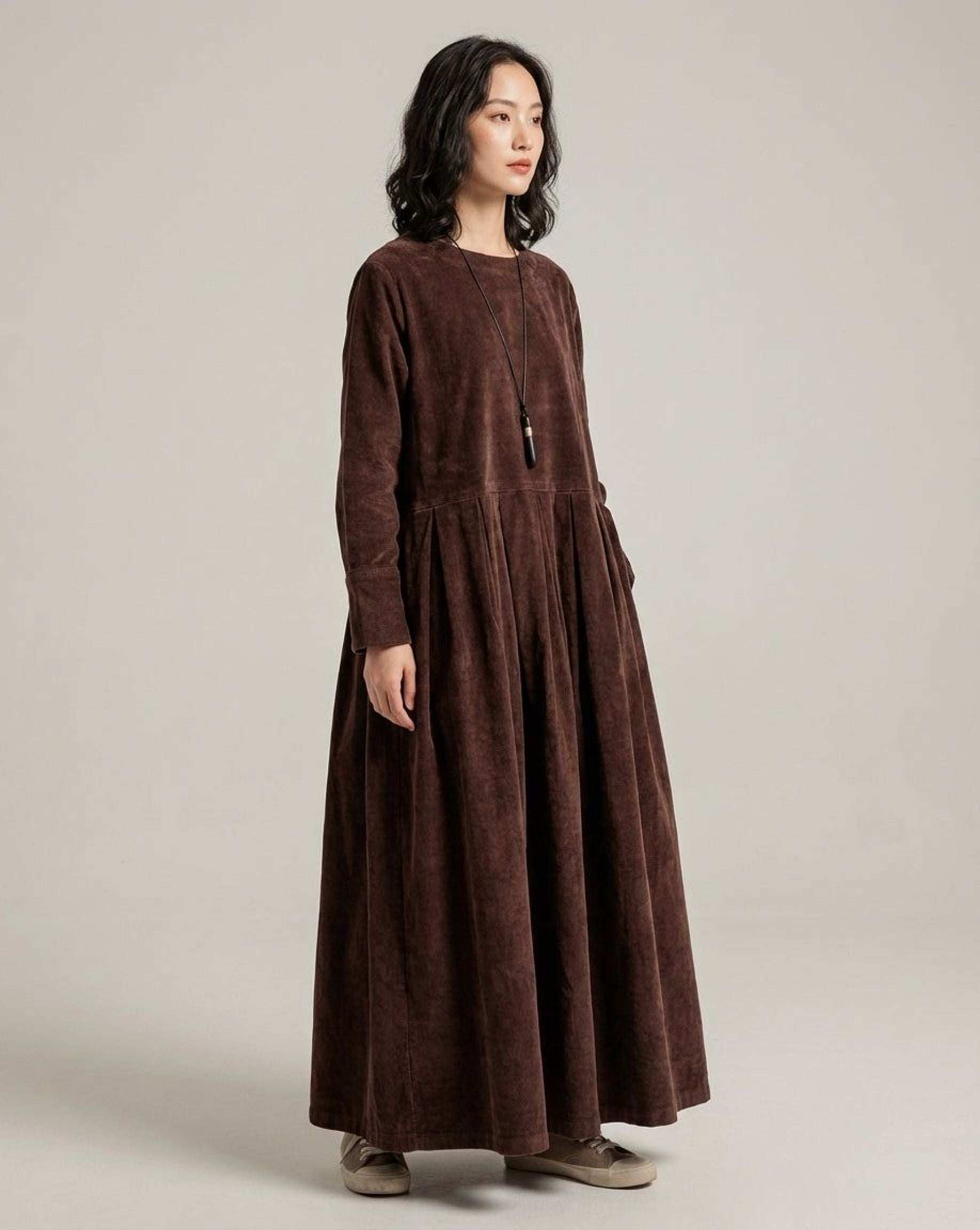 Elodie Vant | Women's Velvet A-Line Dress in Blue, Brown, Green