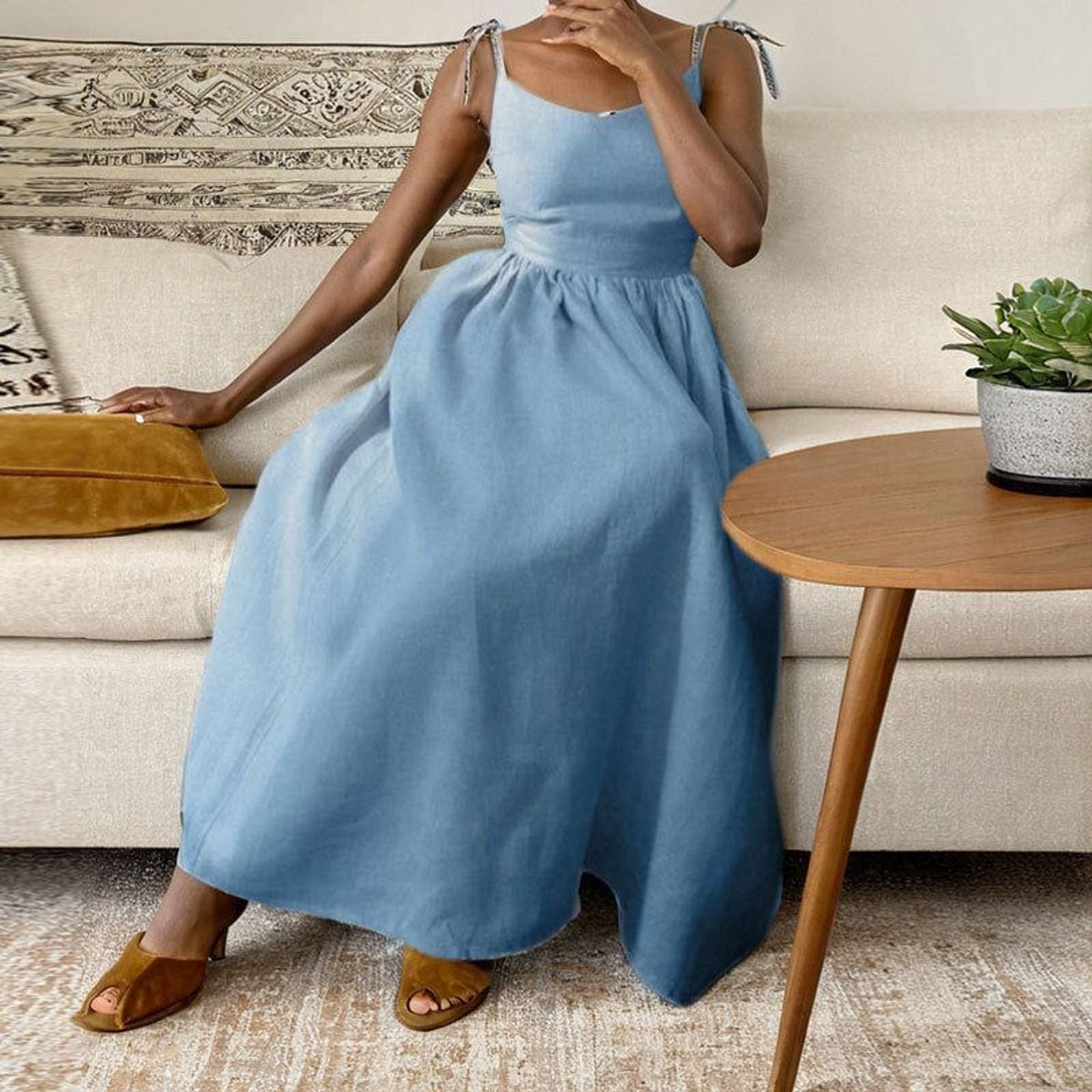 Elodie Venn | Women's Linen Adjustable Midi Dress