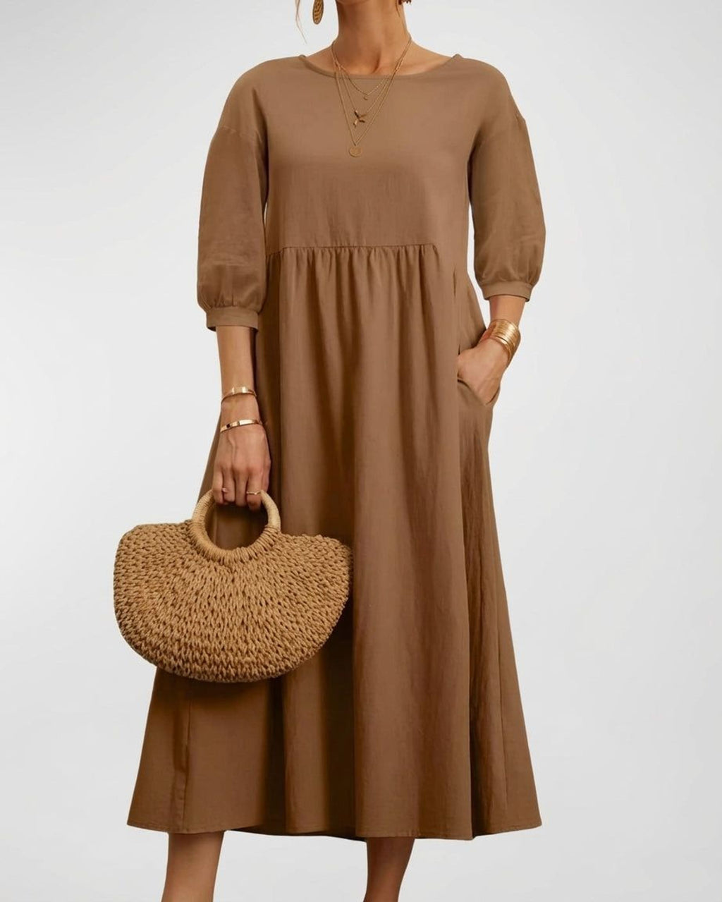 Elodie Varn | Women's Cotton Linen Midi Dress