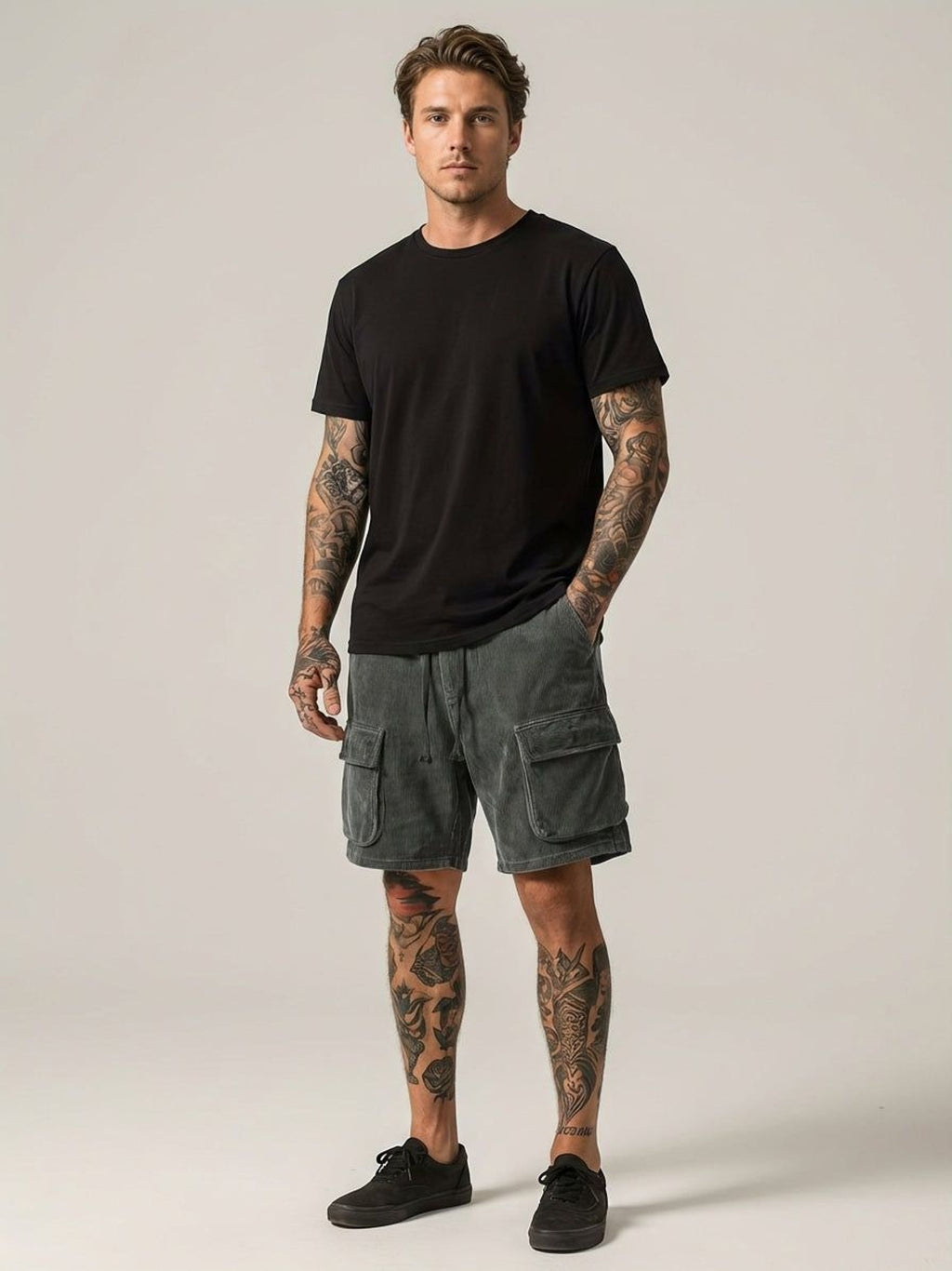 Lucien Brix | Men's Corduroy Cargo Shorts in Brown