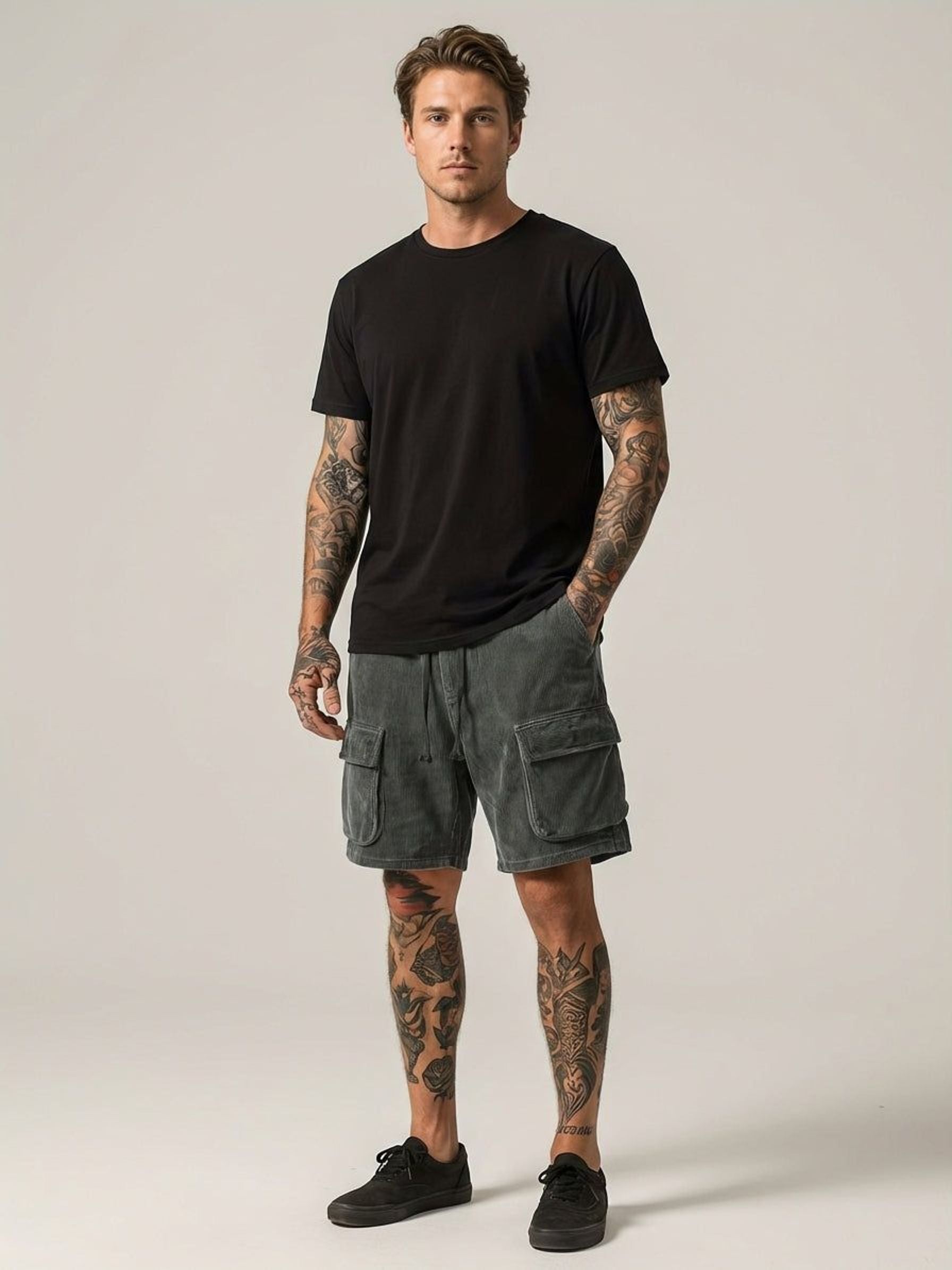 Lucien Brix | Men's Corduroy Cargo Shorts in Brown
