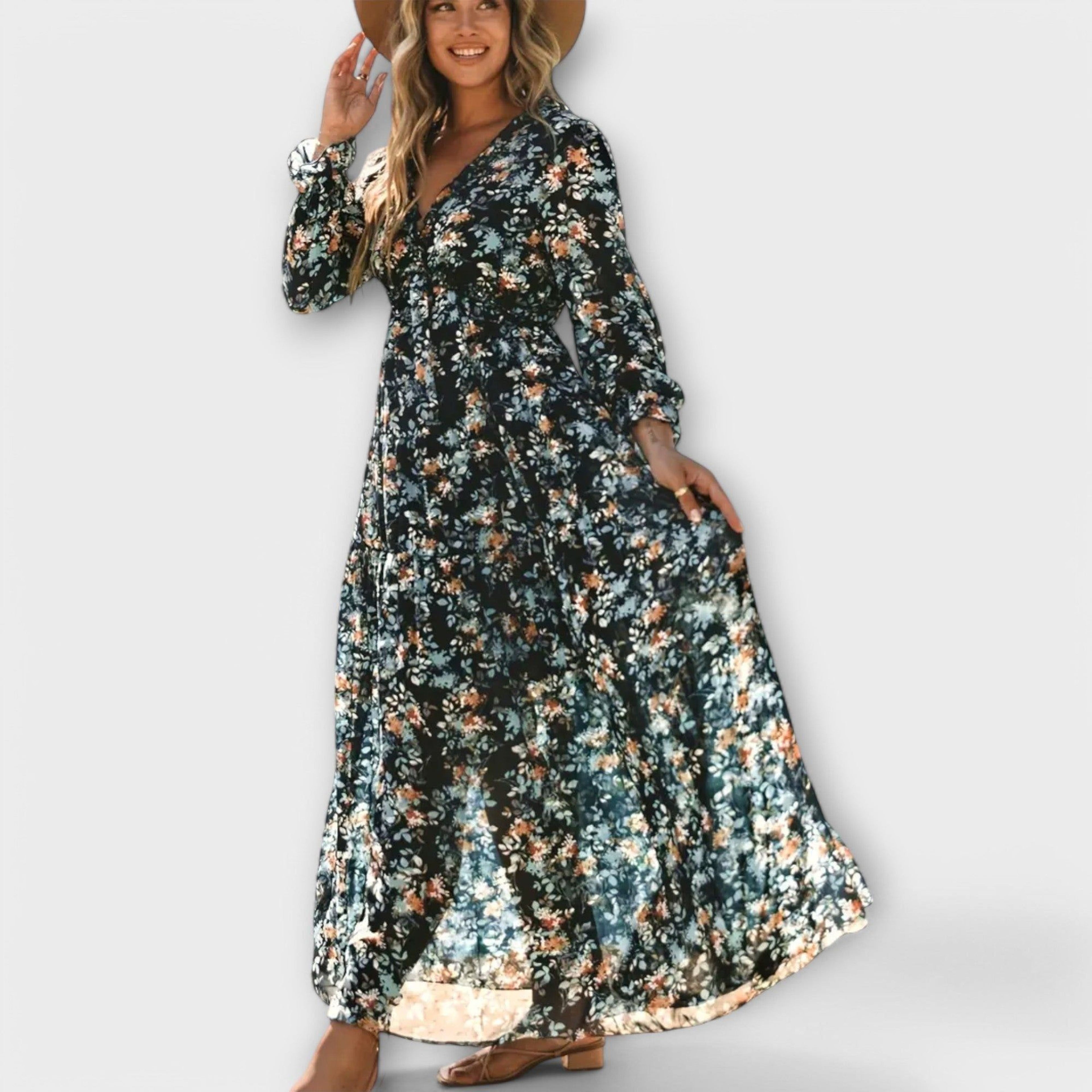 Elara Voss | Women's Pleated Floral Maxi Dress