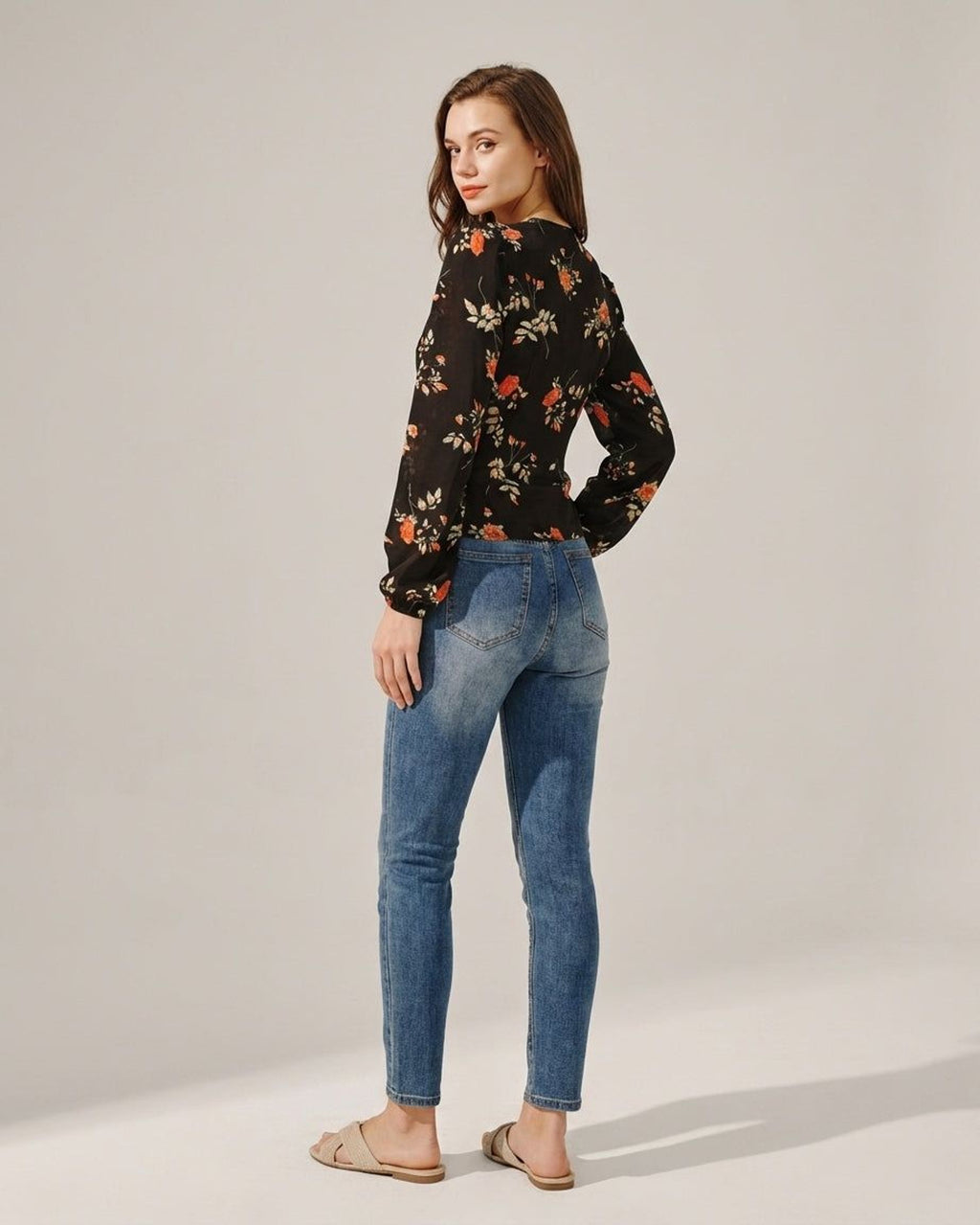 Elodie Vance | Women's Floral V Neck Long Sleeve Blouse