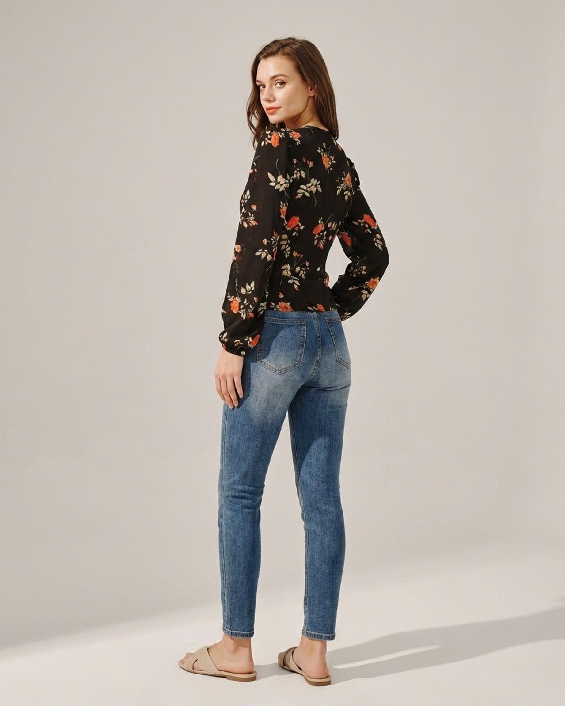 Elodie Vance | Women's Floral V Neck Long Sleeve Blouse