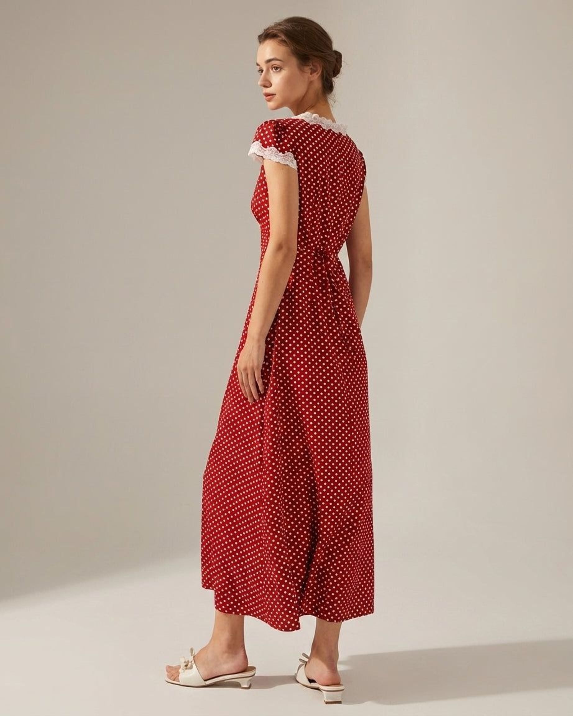 Elara Voss | Women's Ankle Length Polka Dot Maxi Dress