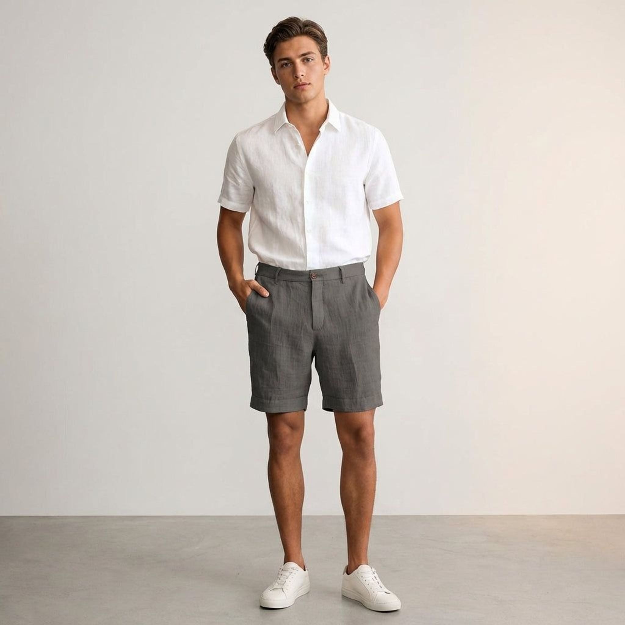 Luca Venn | Men's Relaxed Fit Linen Shorts Khaki
