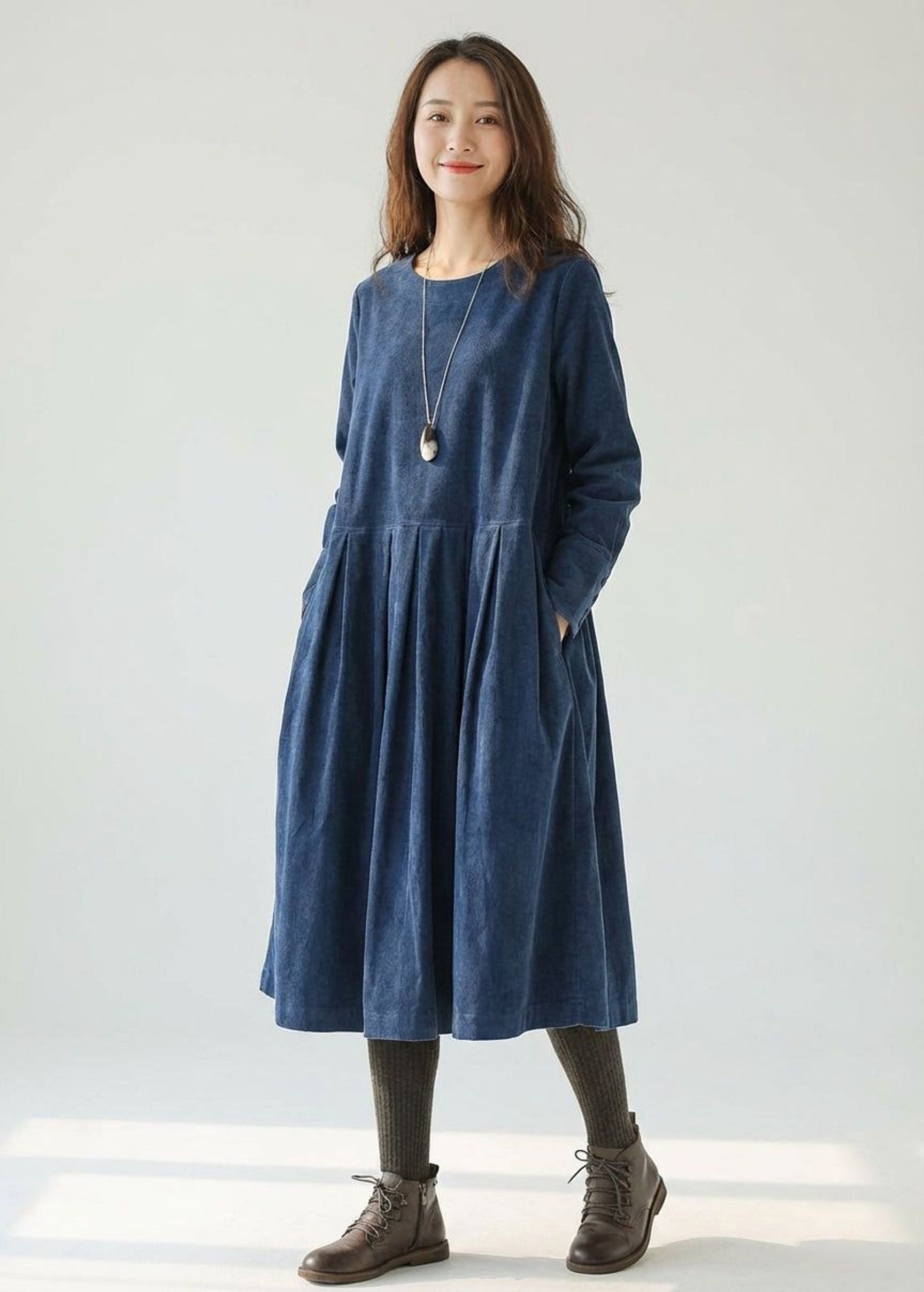 Elodie Vant | Women's Velvet A-Line Dress in Blue, Brown, Green