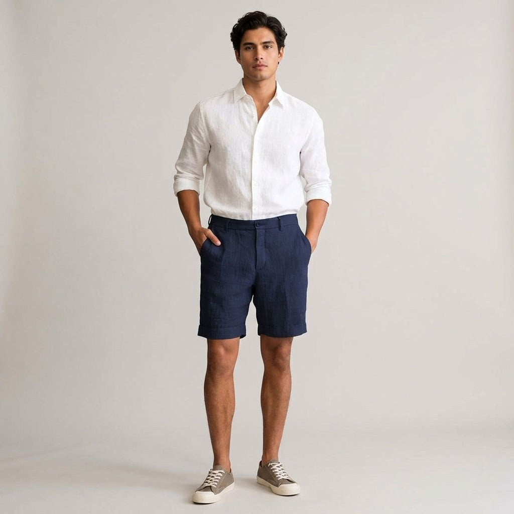 Luca Venn | Men's Relaxed Fit Linen Shorts Khaki
