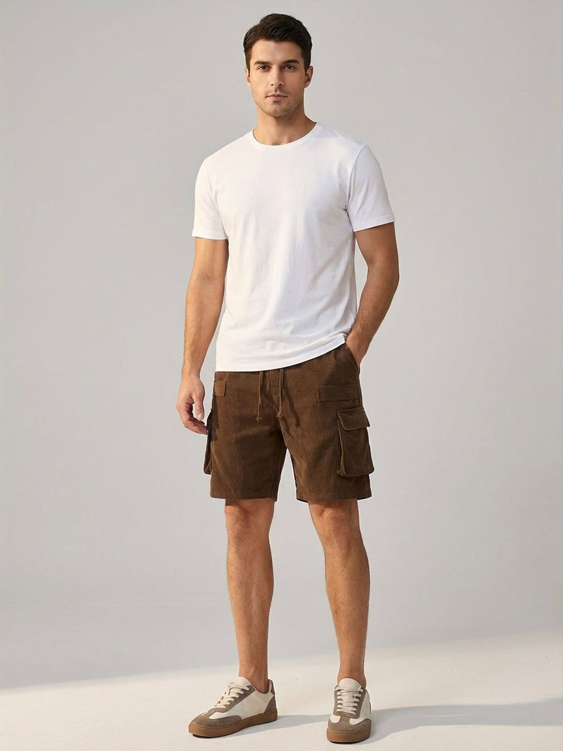 Lucien Brix | Men's Corduroy Cargo Shorts in Brown