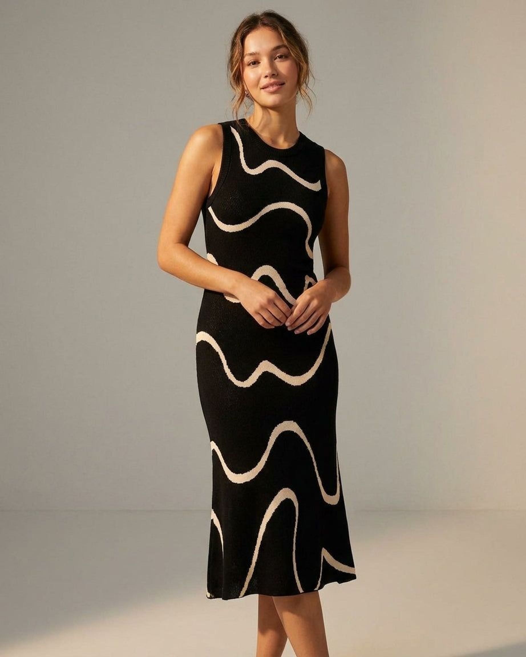 Elena Voss | Women's Sleeveless Black Knit Midi Dress