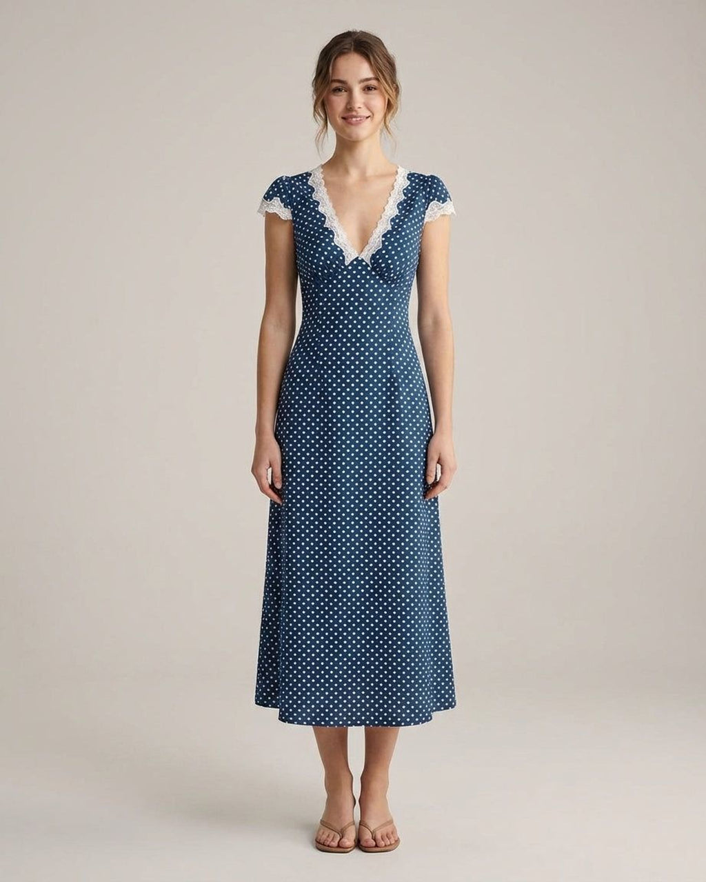Elise Varela | Women's Ruched Polka Dot Maxi Dress