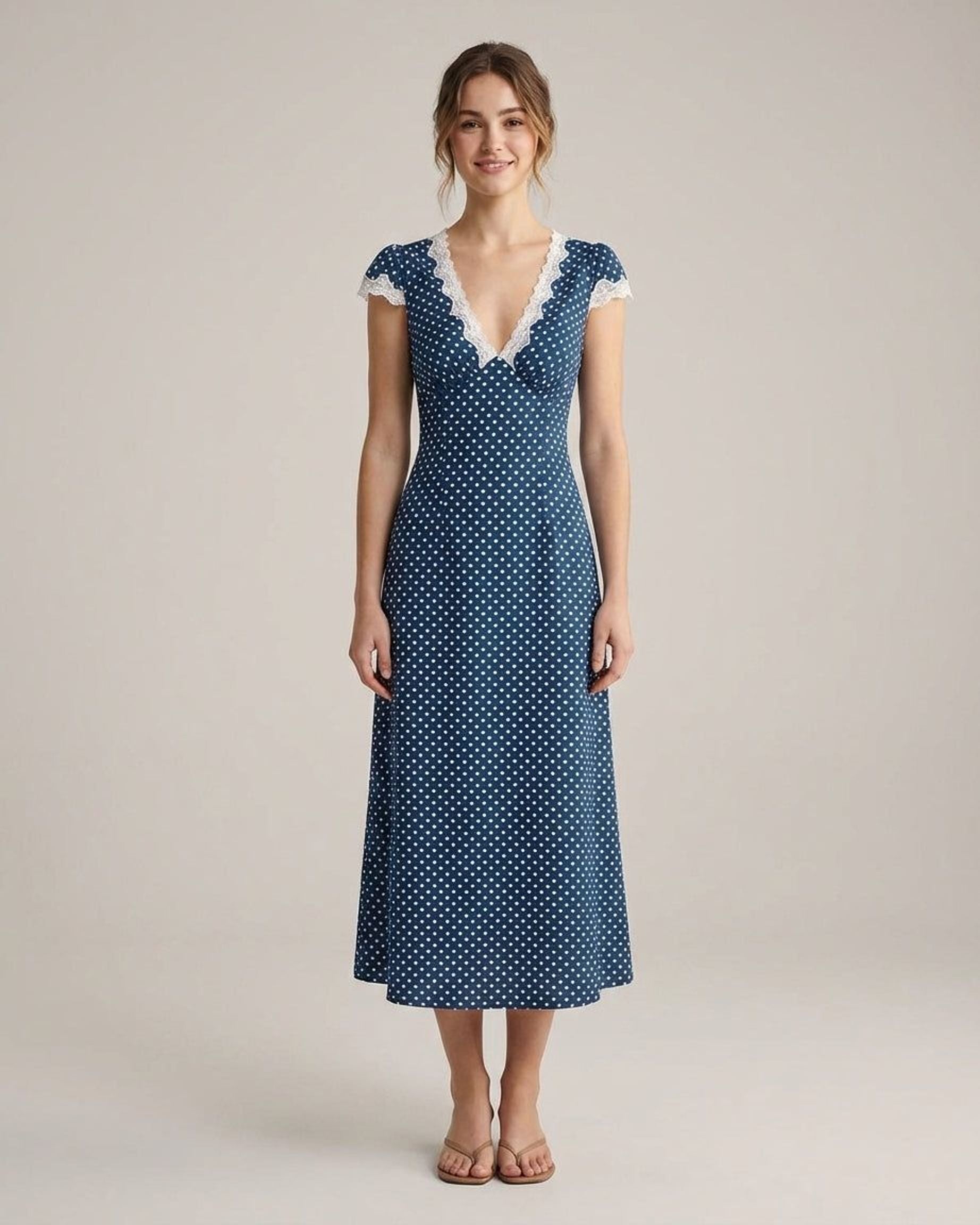 Elise Varela | Women's Ruched Polka Dot Maxi Dress