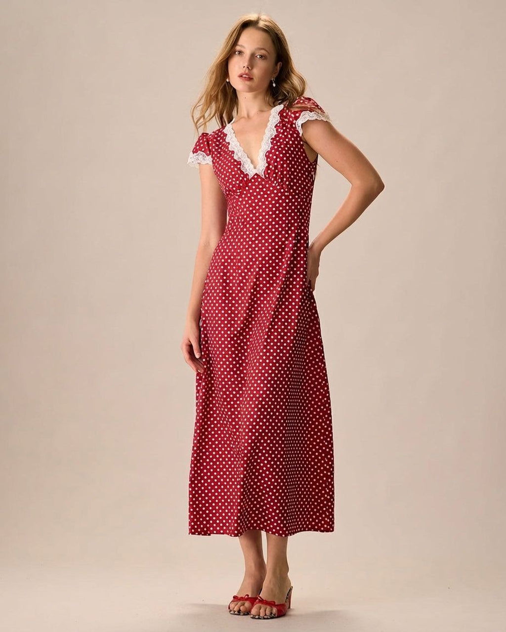 Elara Voss | Women's Ankle Length Polka Dot Maxi Dress
