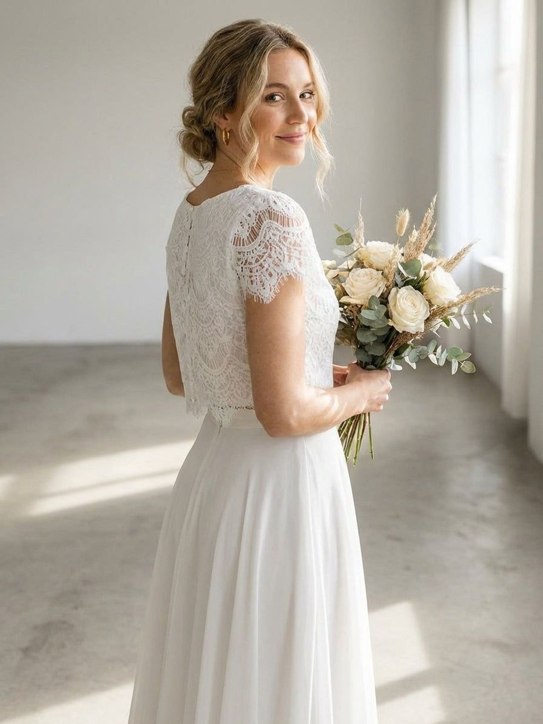 Elara Voss | Women's Elegant Two-Piece White Bridal Gown