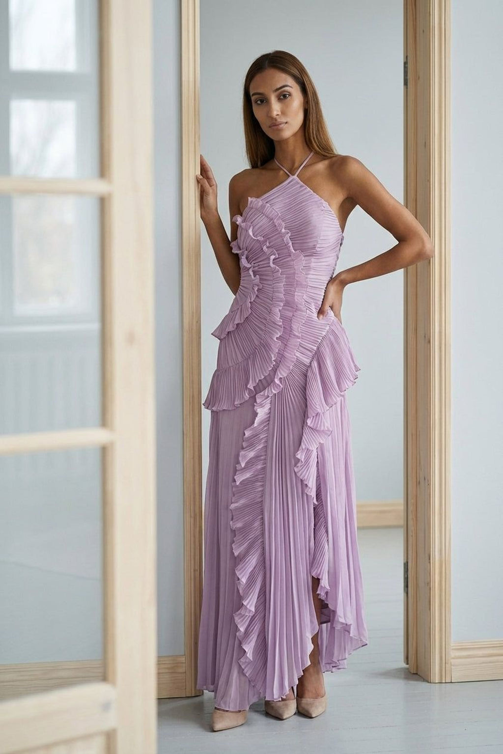 Amélie Trent | Women's Halter Ruffled Maxi Gown