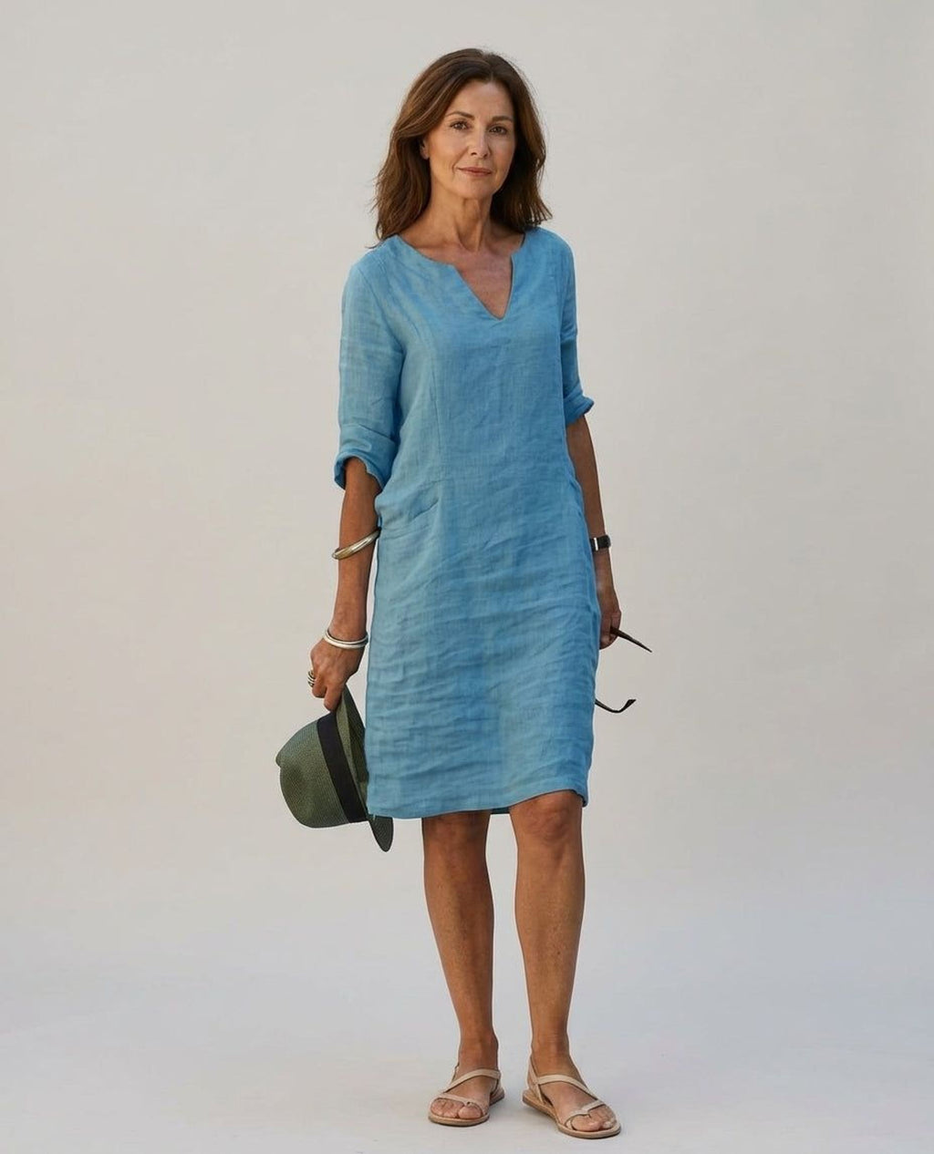 Céleste Faye | Women's Linen V-Neck Casual Dress
