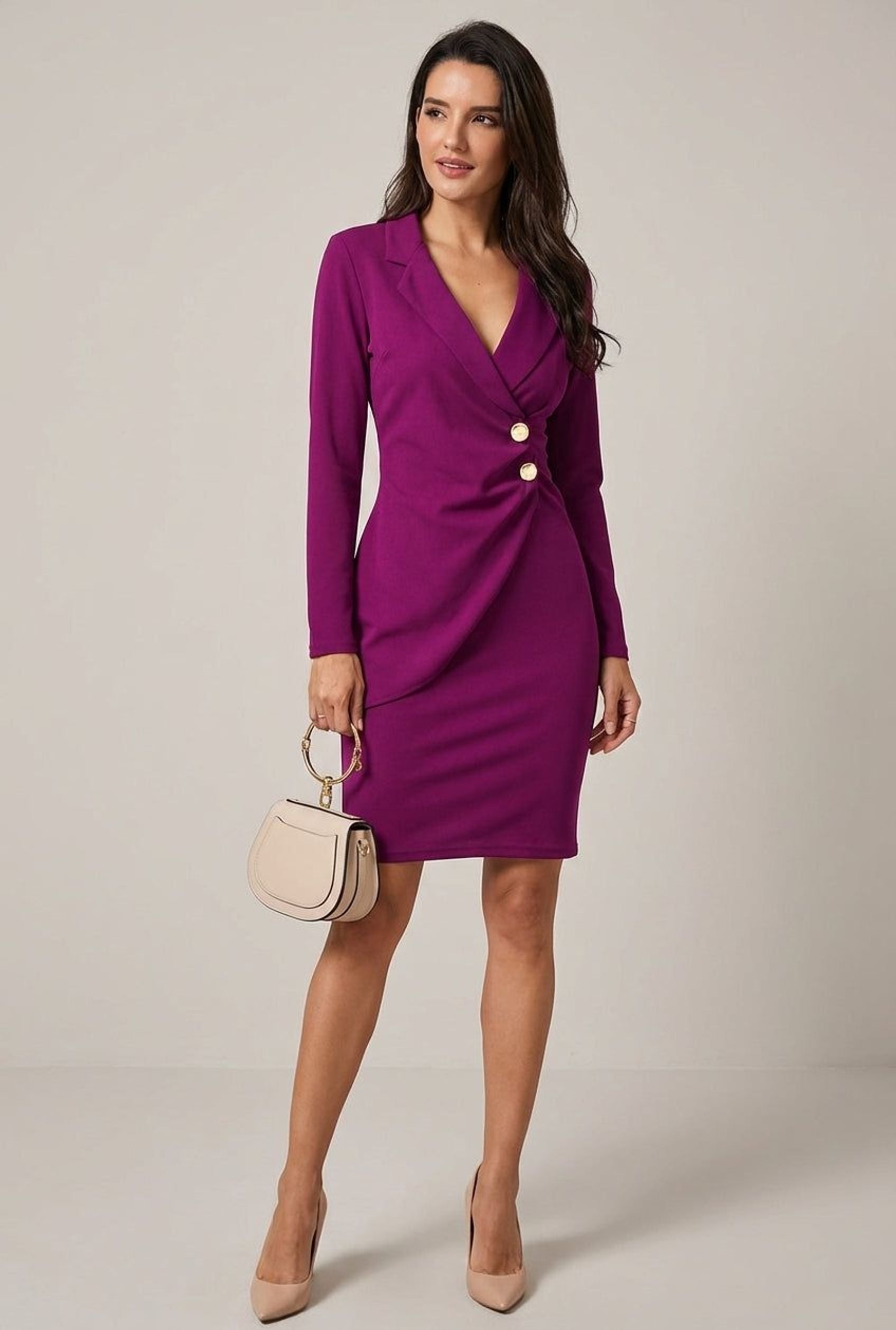 Elodie Brin | Women's Long Sleeve Tailored Midi Dress