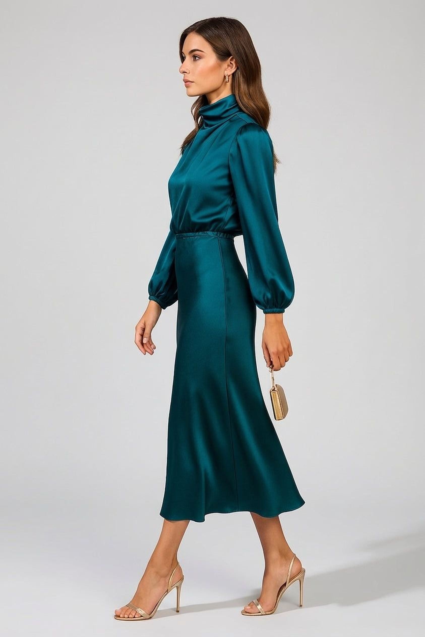 Elodie Vire | Women's Long Sleeve High Neck Midi Dress