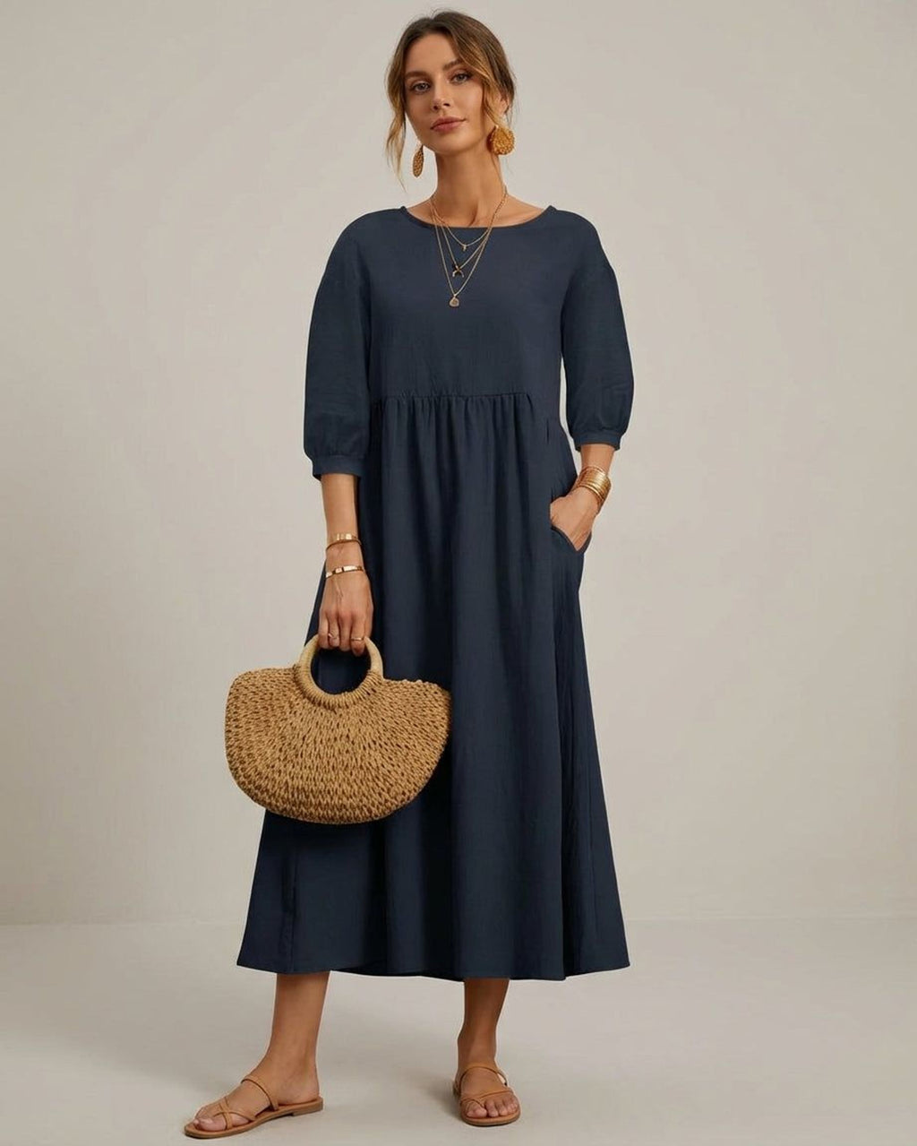 Elodie Varn | Women's Cotton Linen Midi Dress