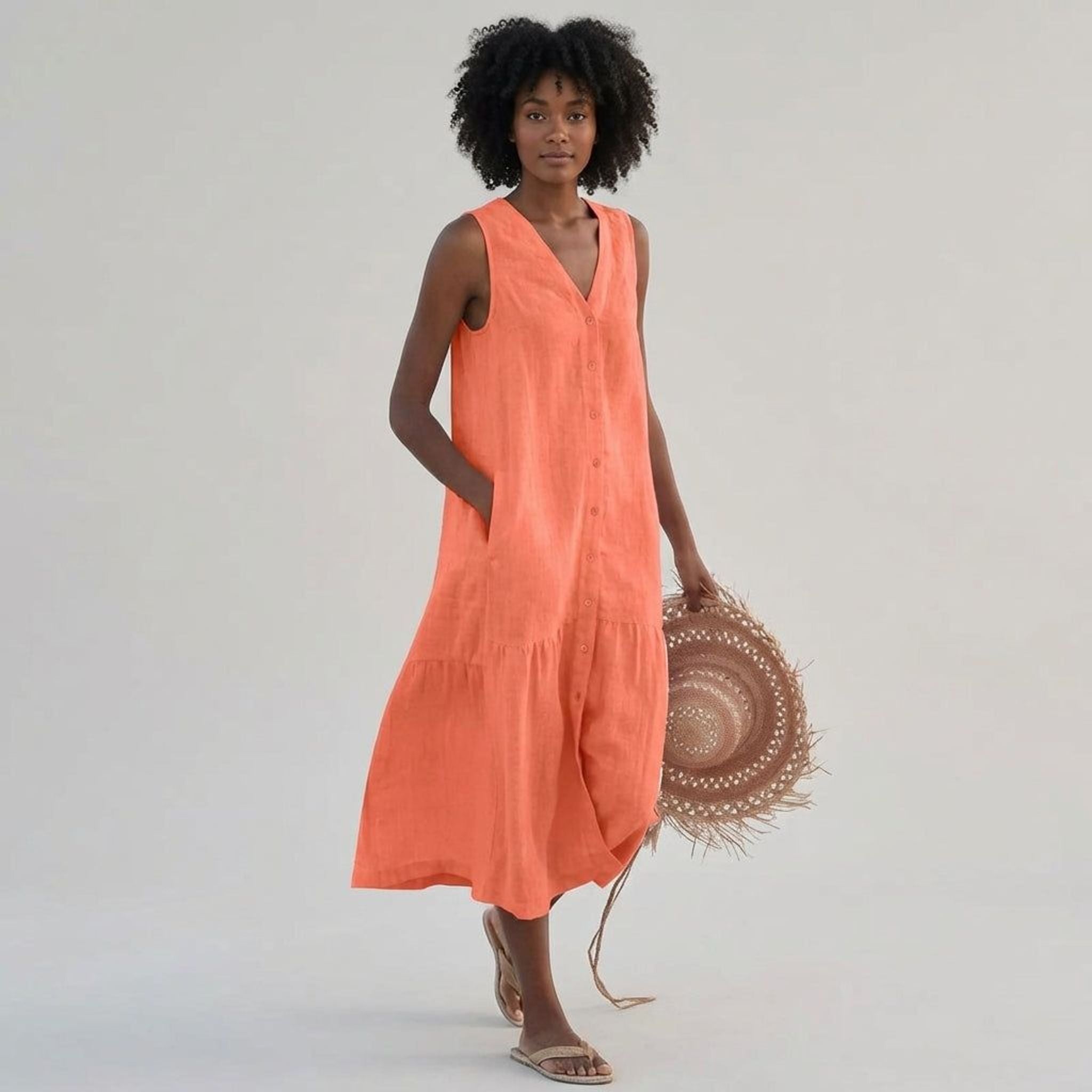 Elena Voss | Women's Linen V-Neck Summer Dress