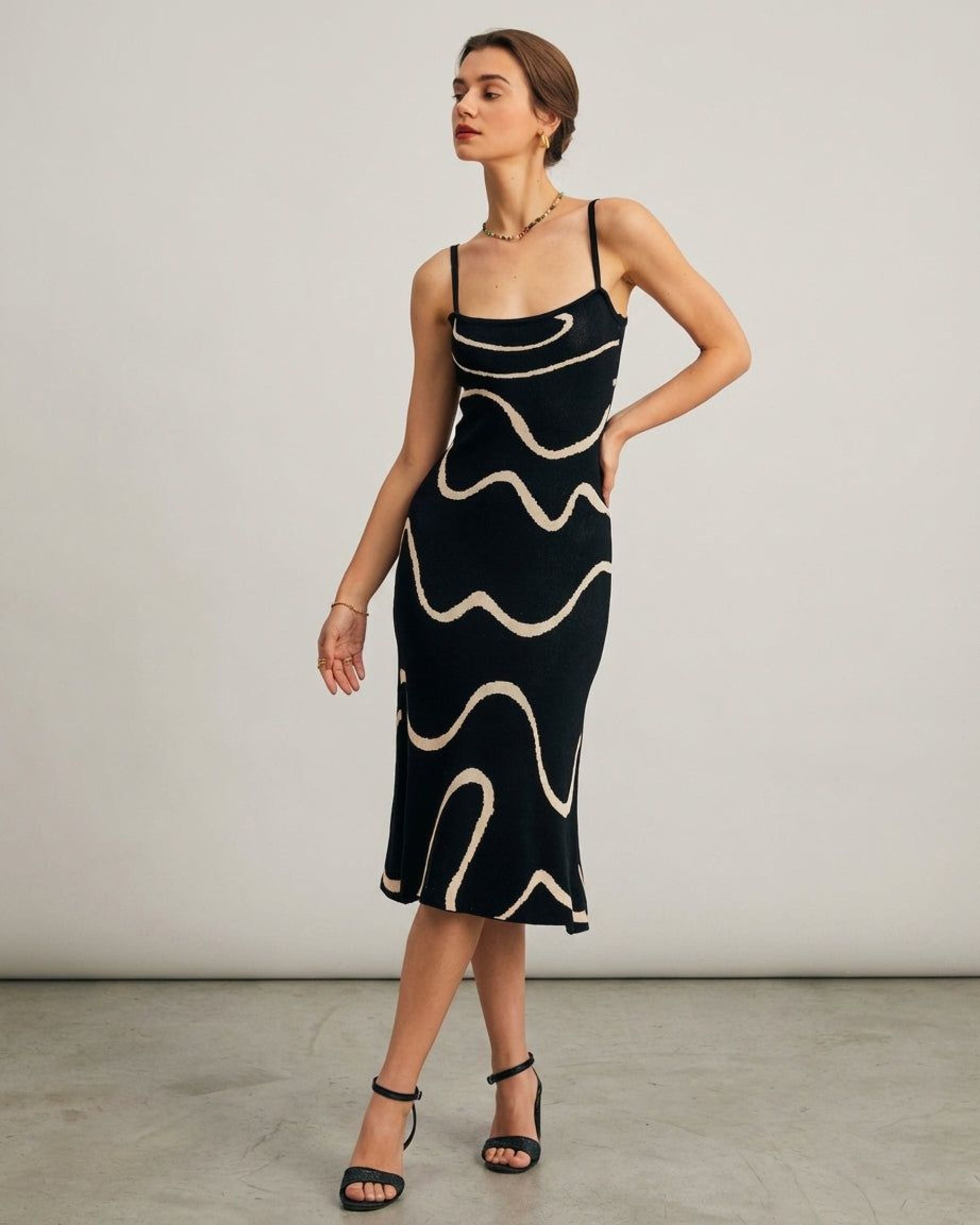 Elena Voss | Women's Sleeveless Black Knit Midi Dress
