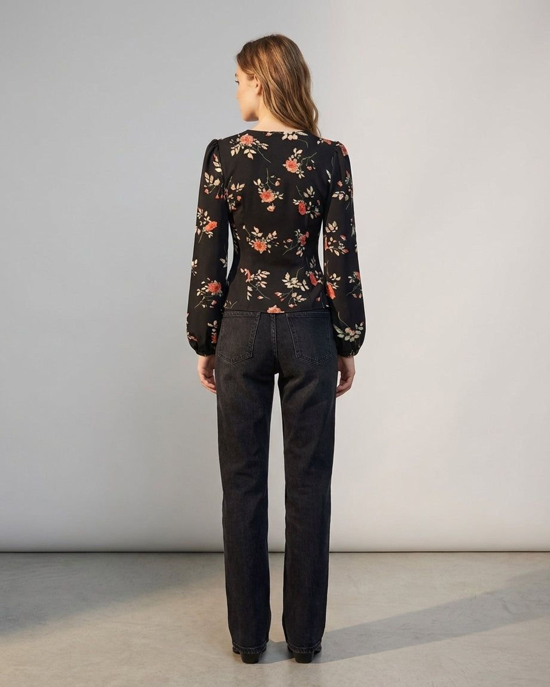 Elodie Vance | Women's Floral V Neck Long Sleeve Blouse