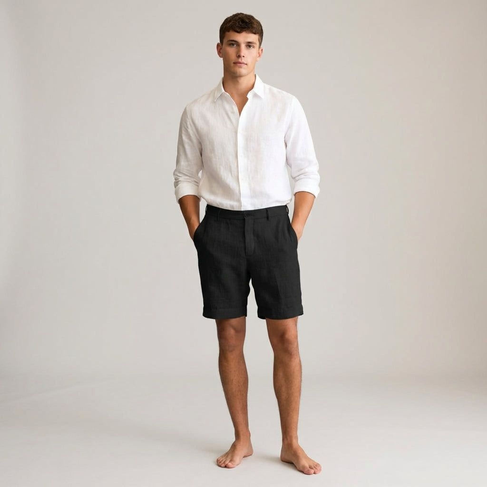 Luca Venn | Men's Relaxed Fit Linen Shorts Khaki